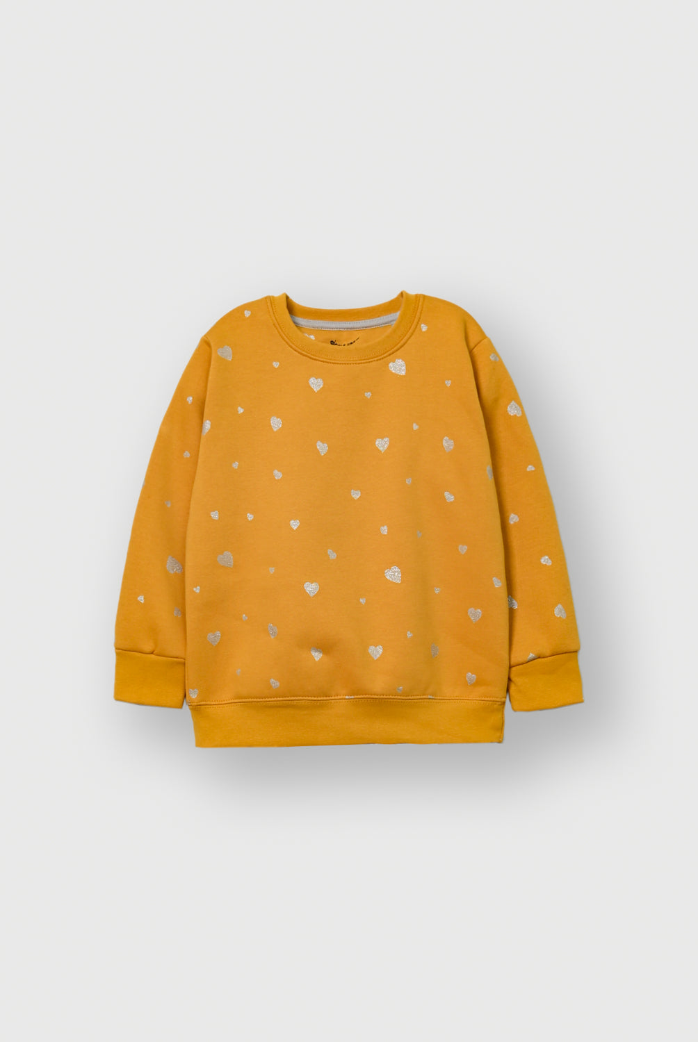 Girls Mustard heart printed fleece sweatshirt