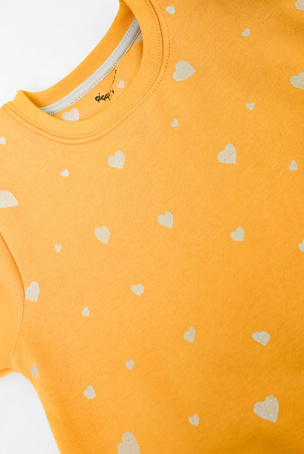 Girls Mustard heart printed fleece sweatshirt