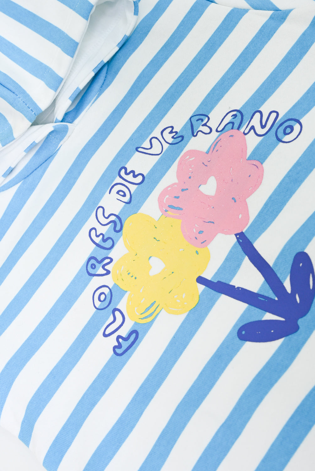 Girls Blue & White Striped Fleece Hoodie