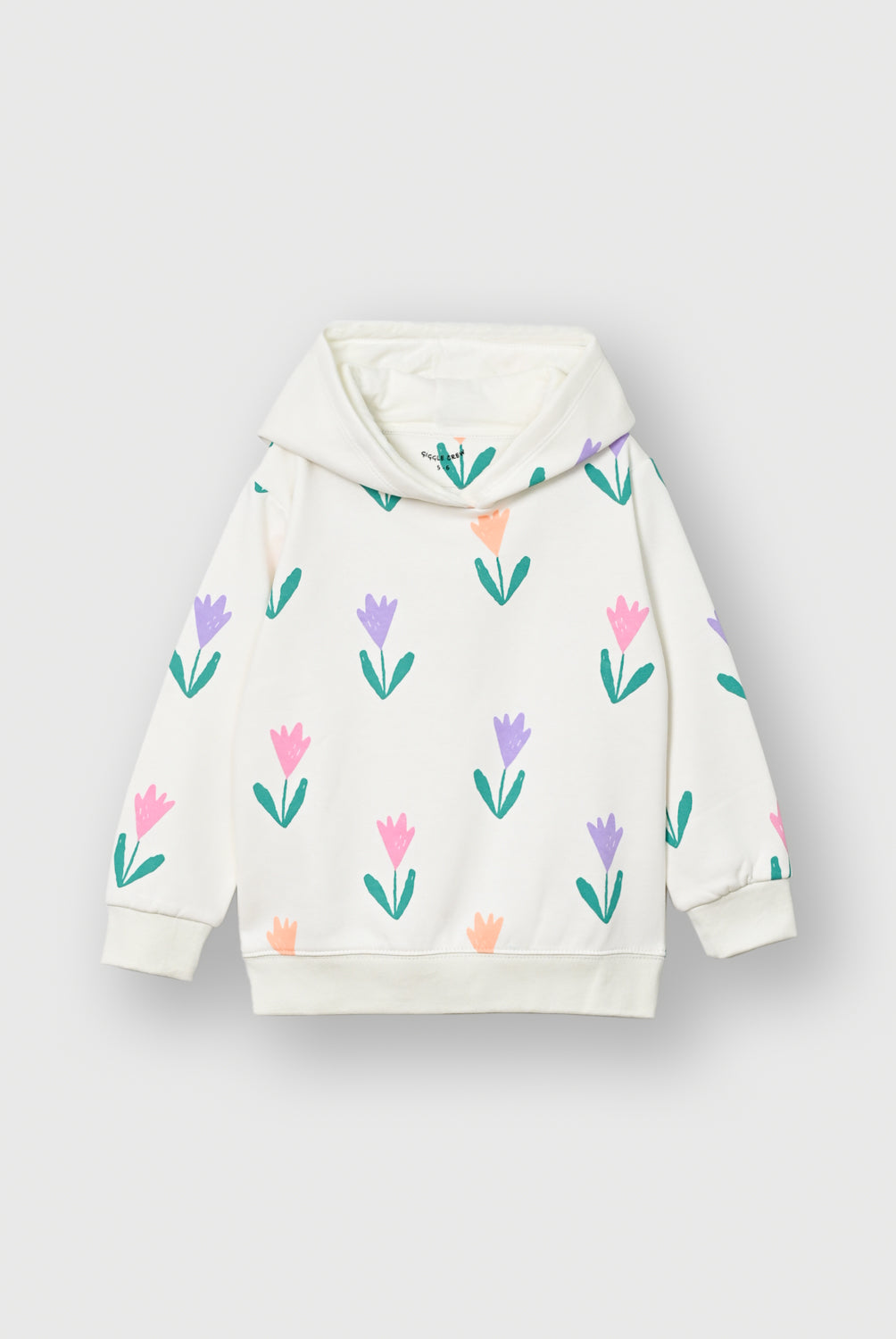 Girls Blossom Print Off-White Fleece Hoodie