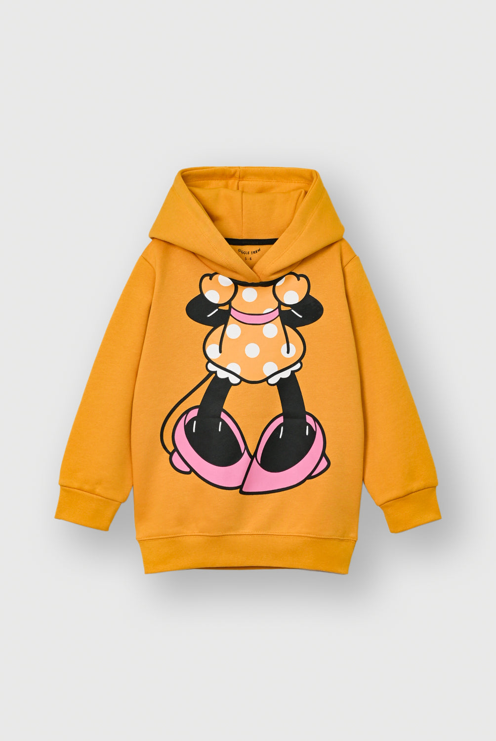Girls Cartoon Print Mustard Fleece Hoodie