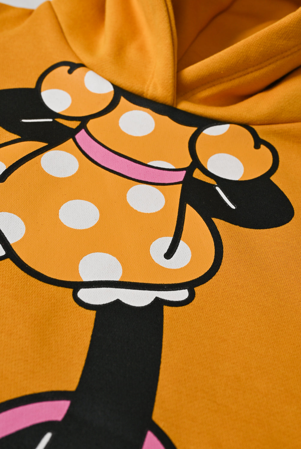 Girls Cartoon Print Mustard Fleece Hoodie