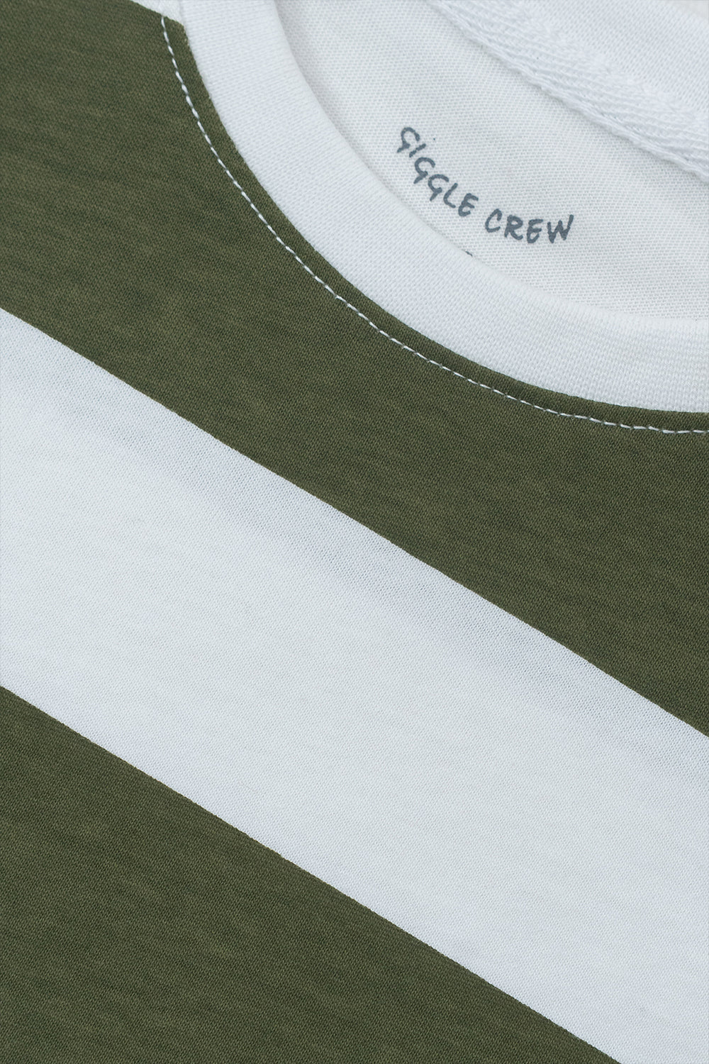 Green and White Striped T-shirt | Giggles Crew Kids Clothing Pakistan |