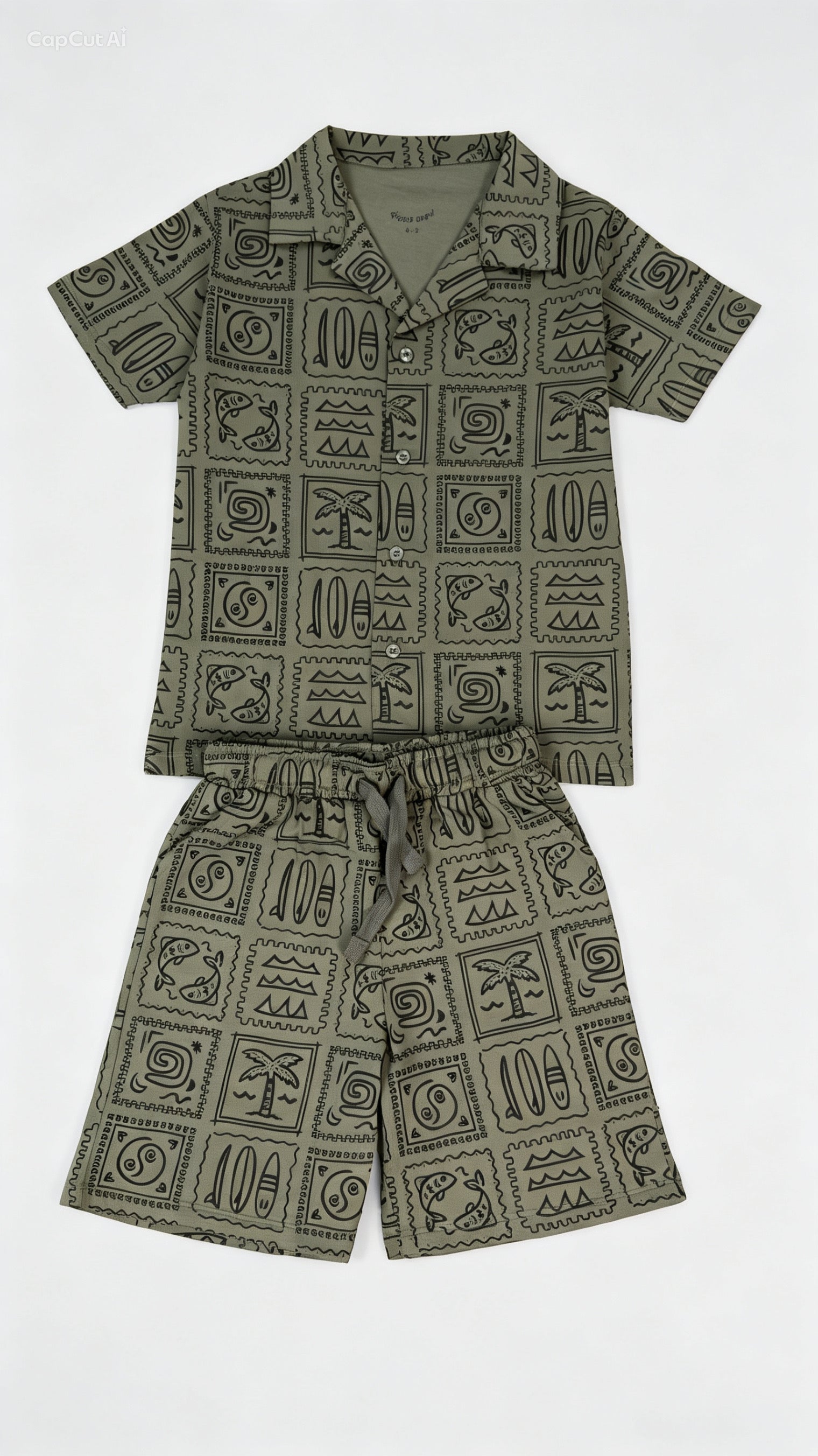 Boys printed revere polo suit | Giggles Crew Kids Clothing Pakistan |