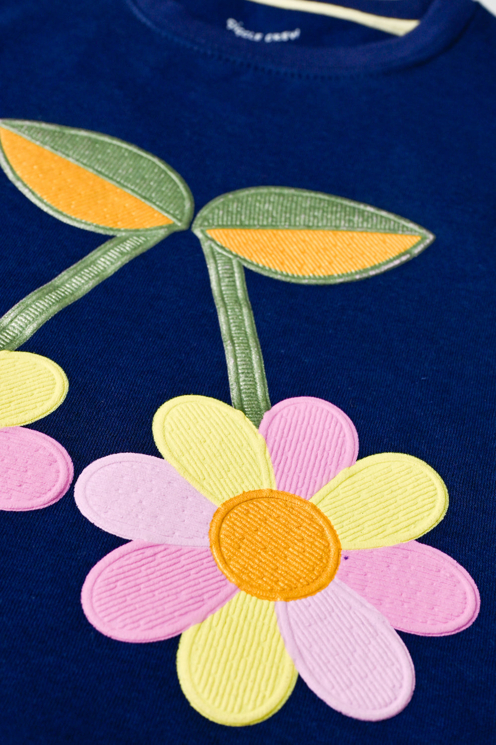 Girls Floral Charm Navy Fleece Sweatshirt