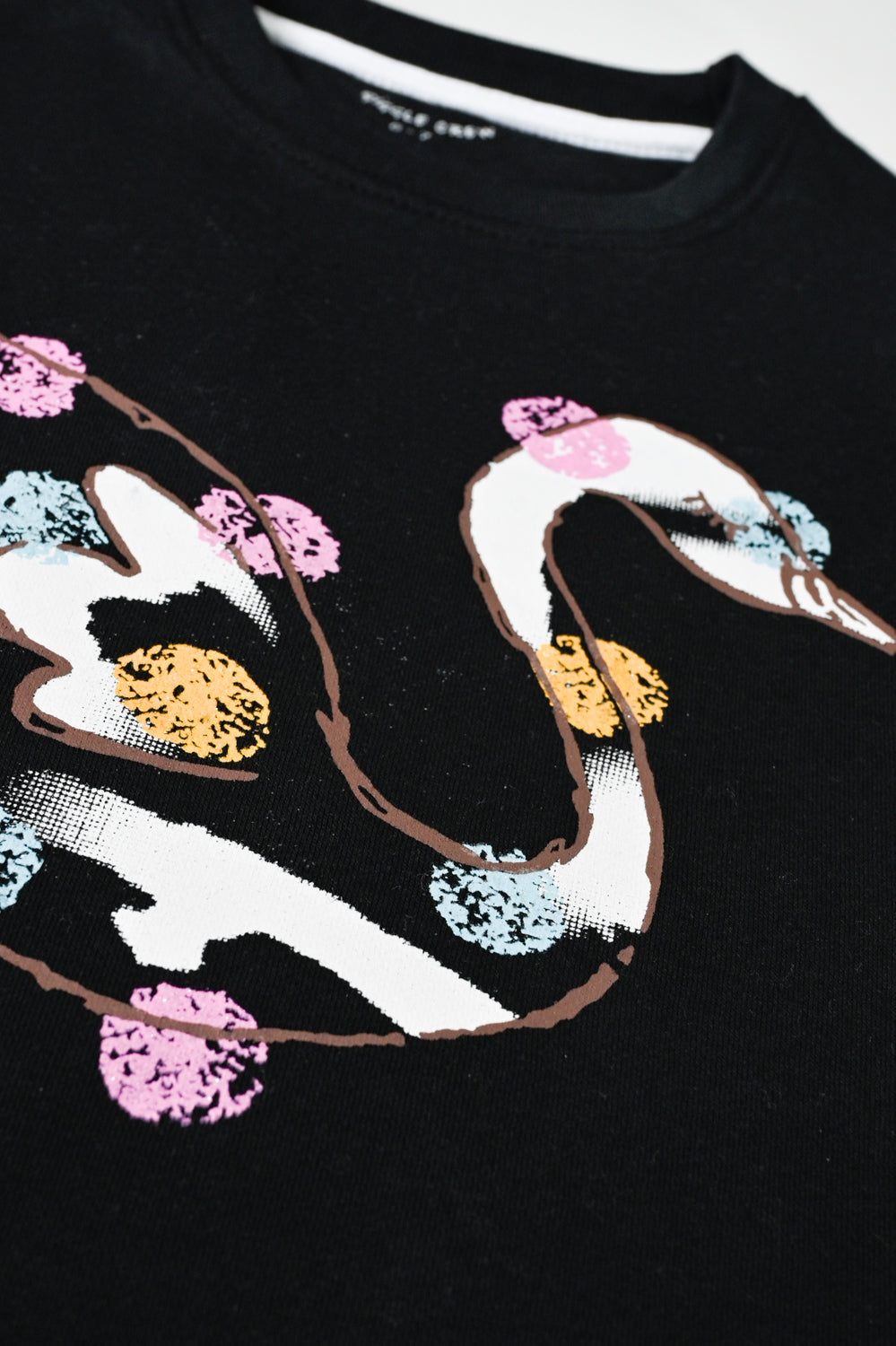 Girls Swan Starry Black Fleece Sweatshirt