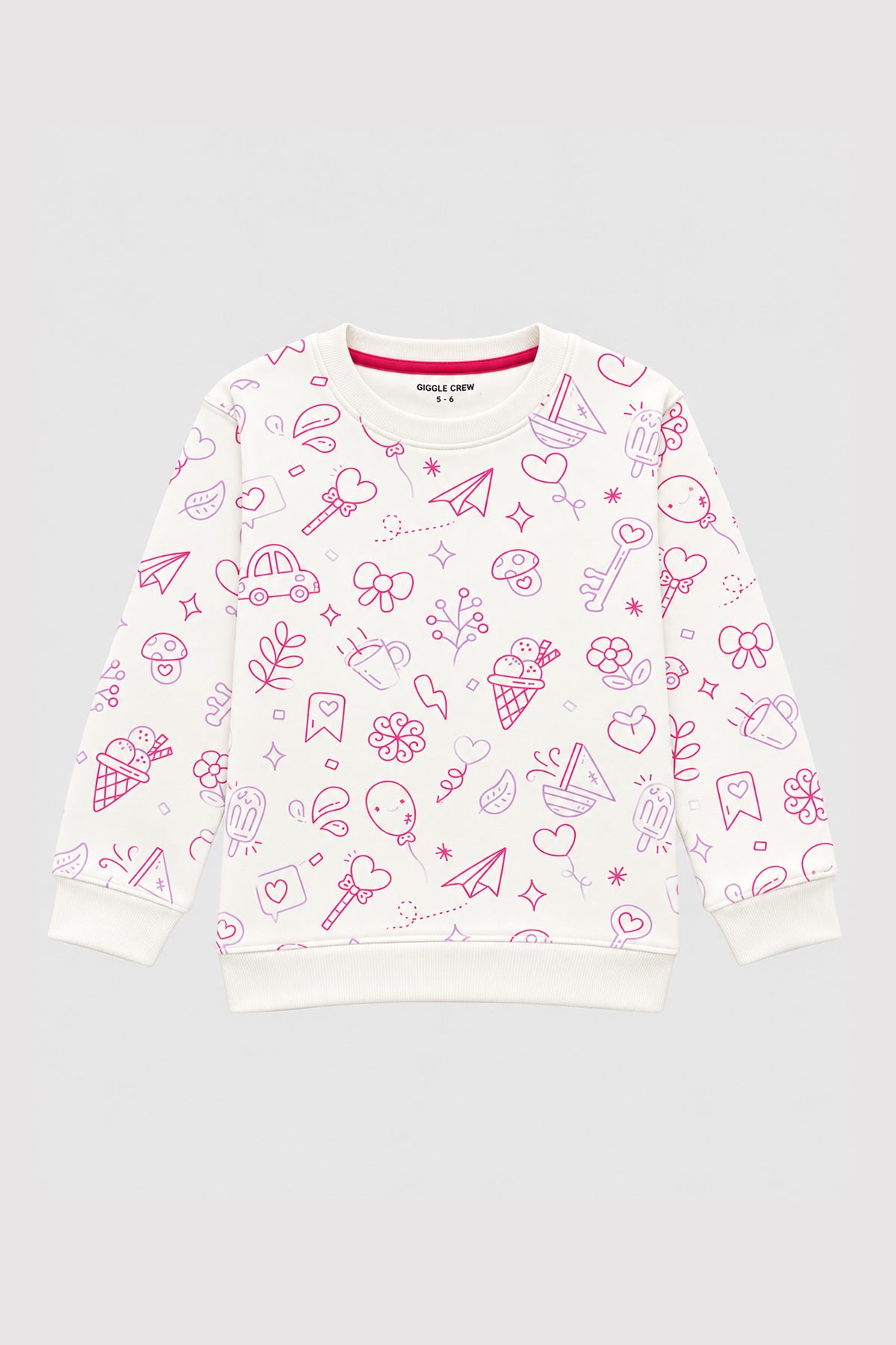 Pink Doodle Print Girls’ Sweatshirt