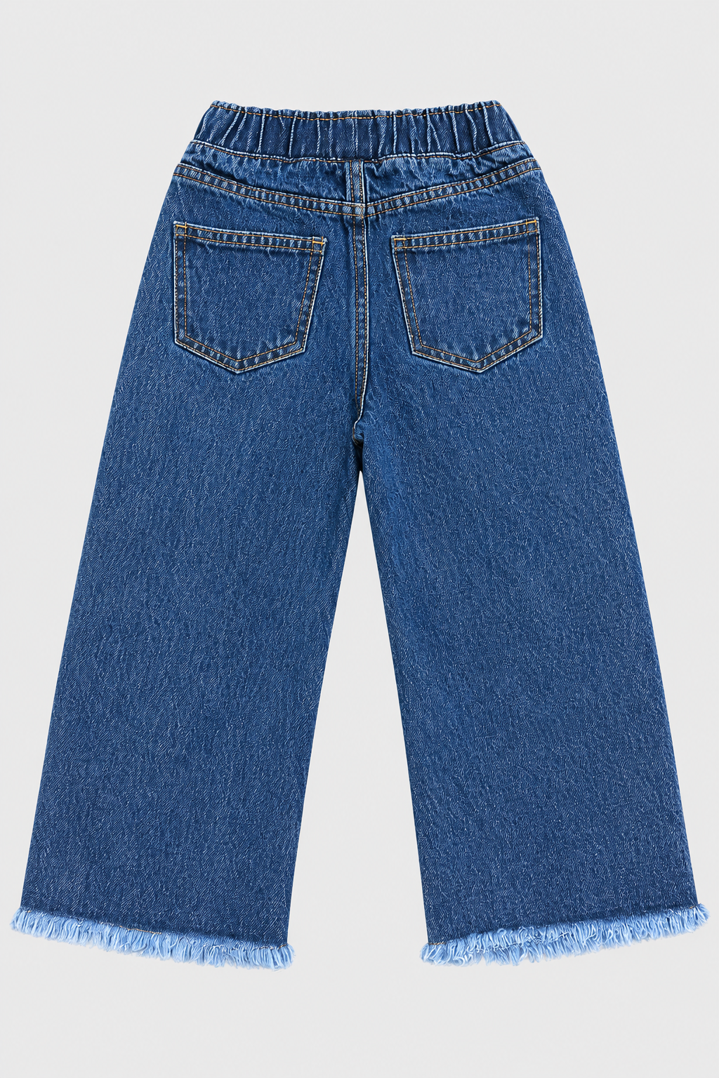 Girls Embroidered Hem Wide-Leg Denim Jeans