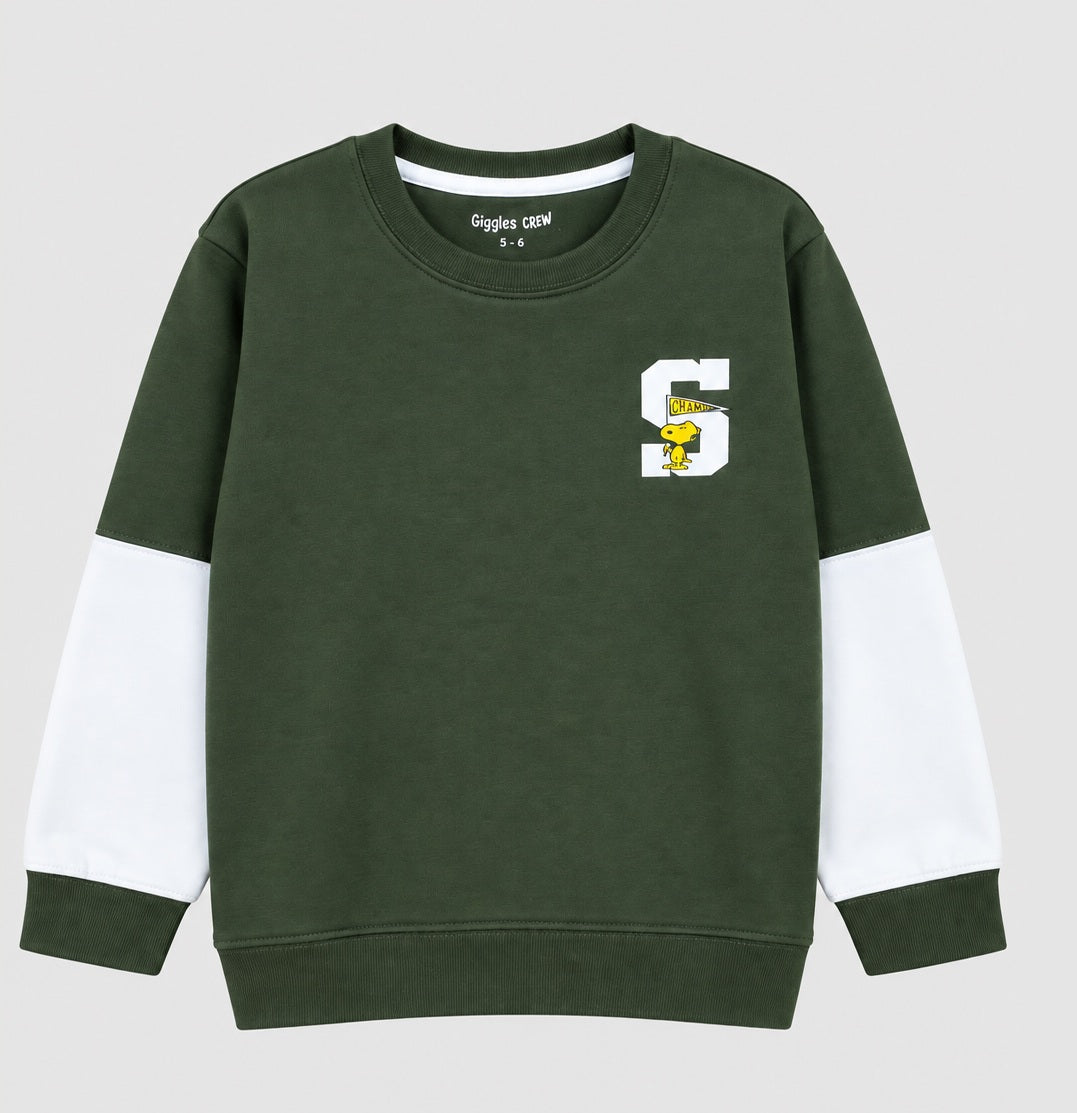 Boys Forest Green Color-Block Sweatshirt
