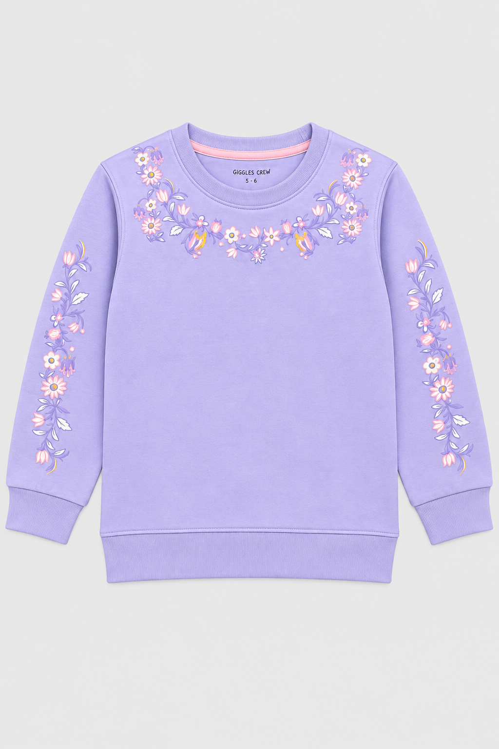 Girls Lavender Floral Garden Sweatshirt