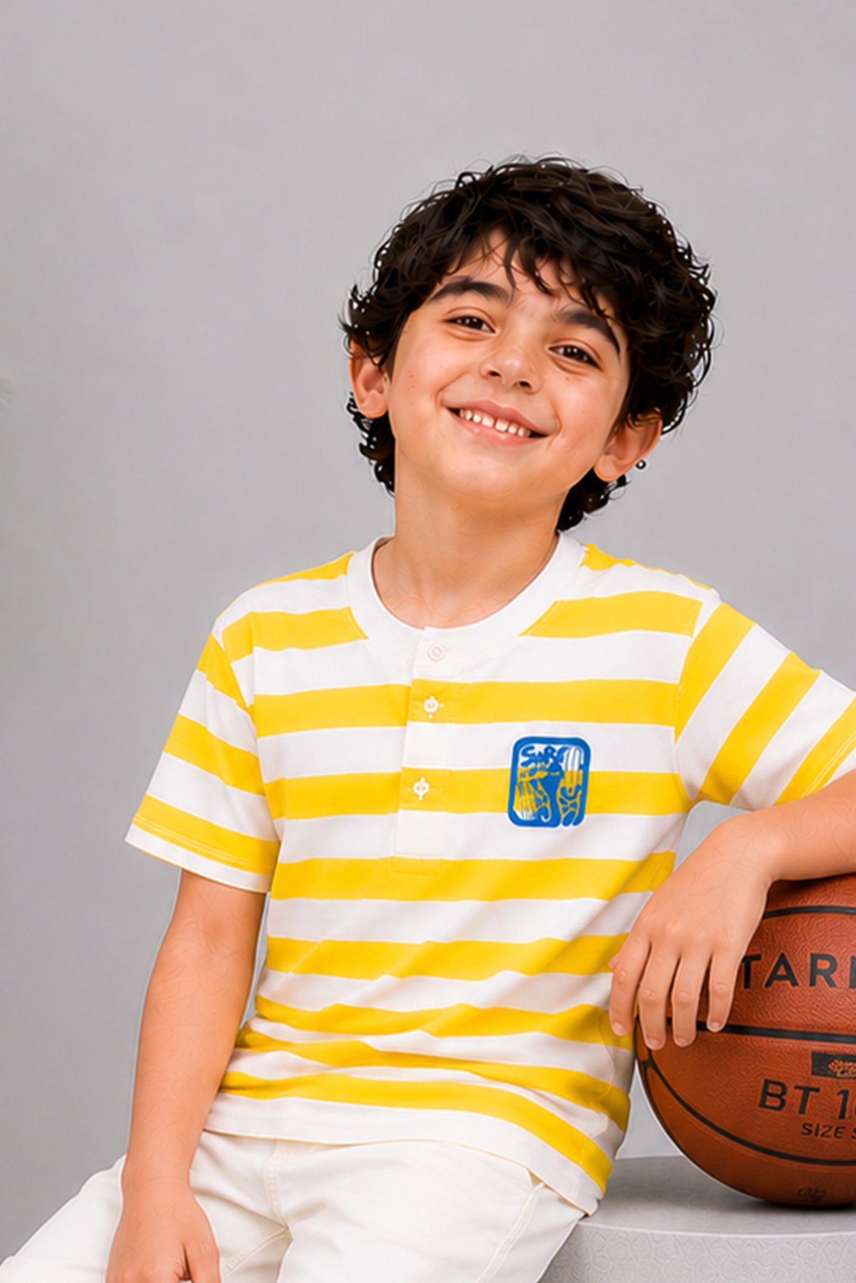 Boy's yellow Striped Henley shirt - Giggles Crew