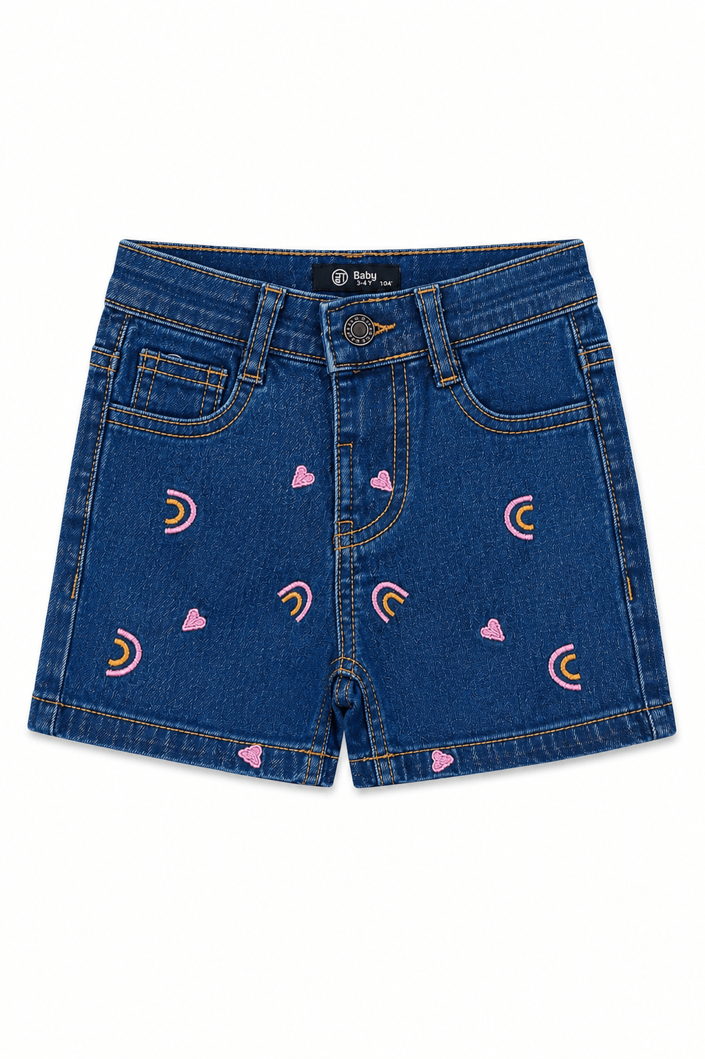 Girls embrioded Rainbow Hearts Denim Shorts - Giggles Crew
