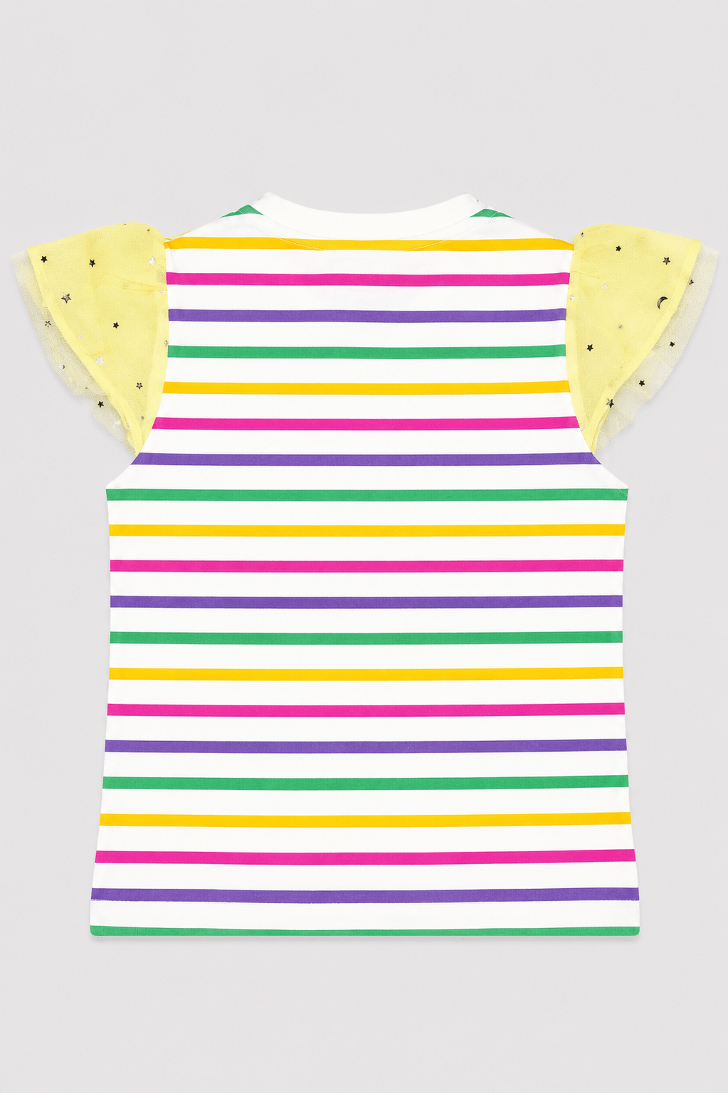 Girls Rainbow Stripe Flutter-Sleeve T-Shirt - Giggles Crew