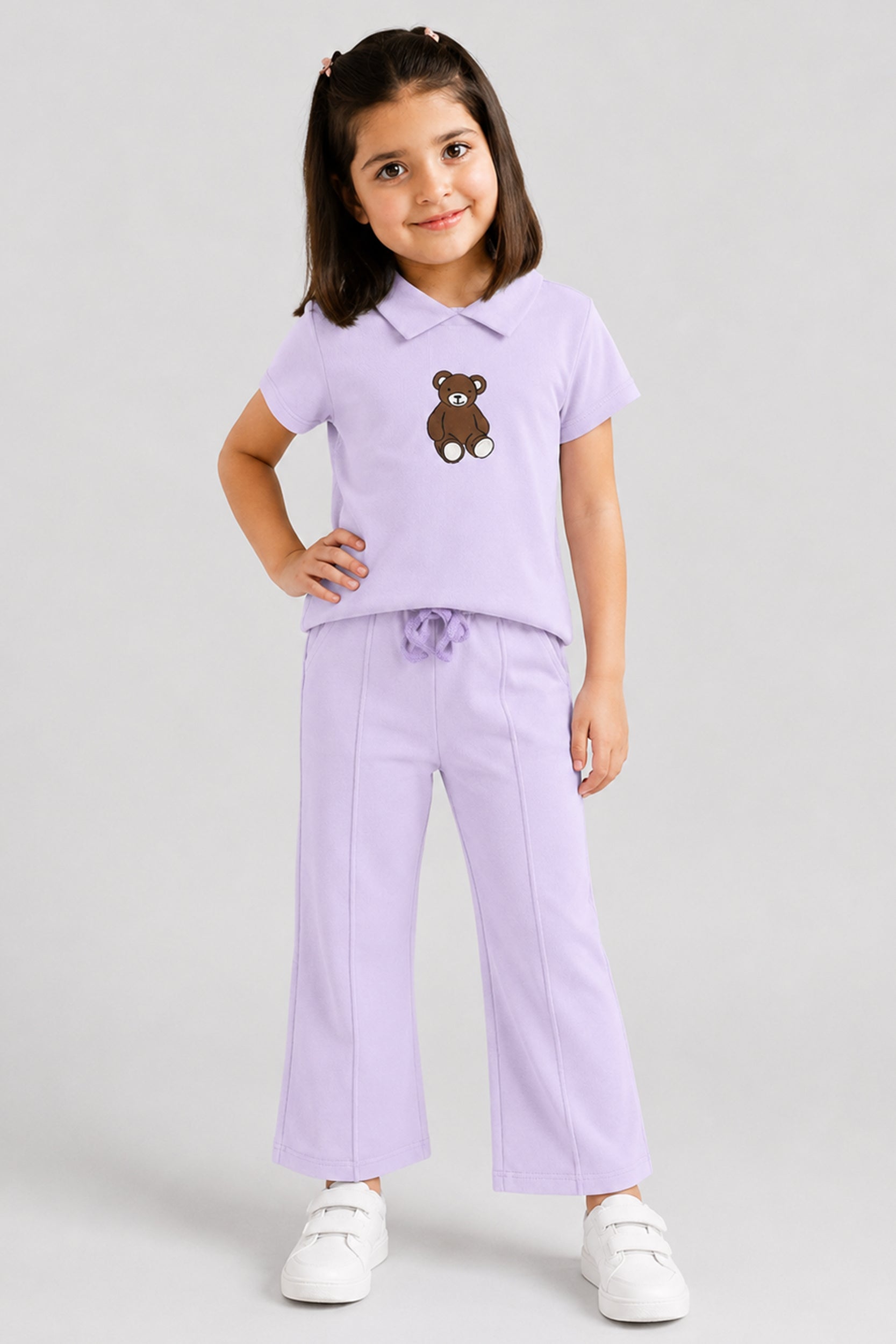 Girl's Teddy Bear Polo Co-Ord Set – Lavender - Giggles Crew