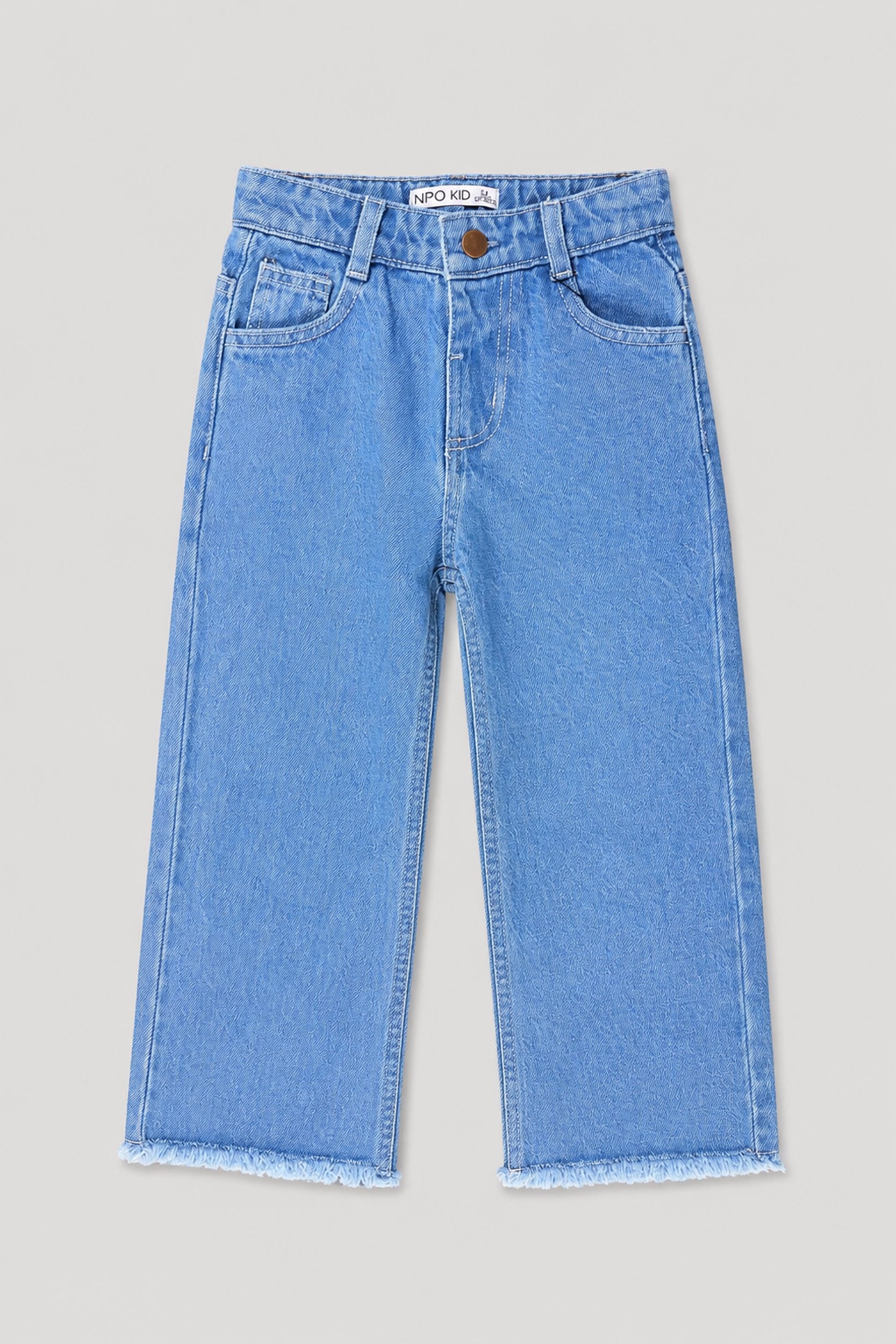 Girls Sky Blue Frayed Hem Wide-Leg Jeans