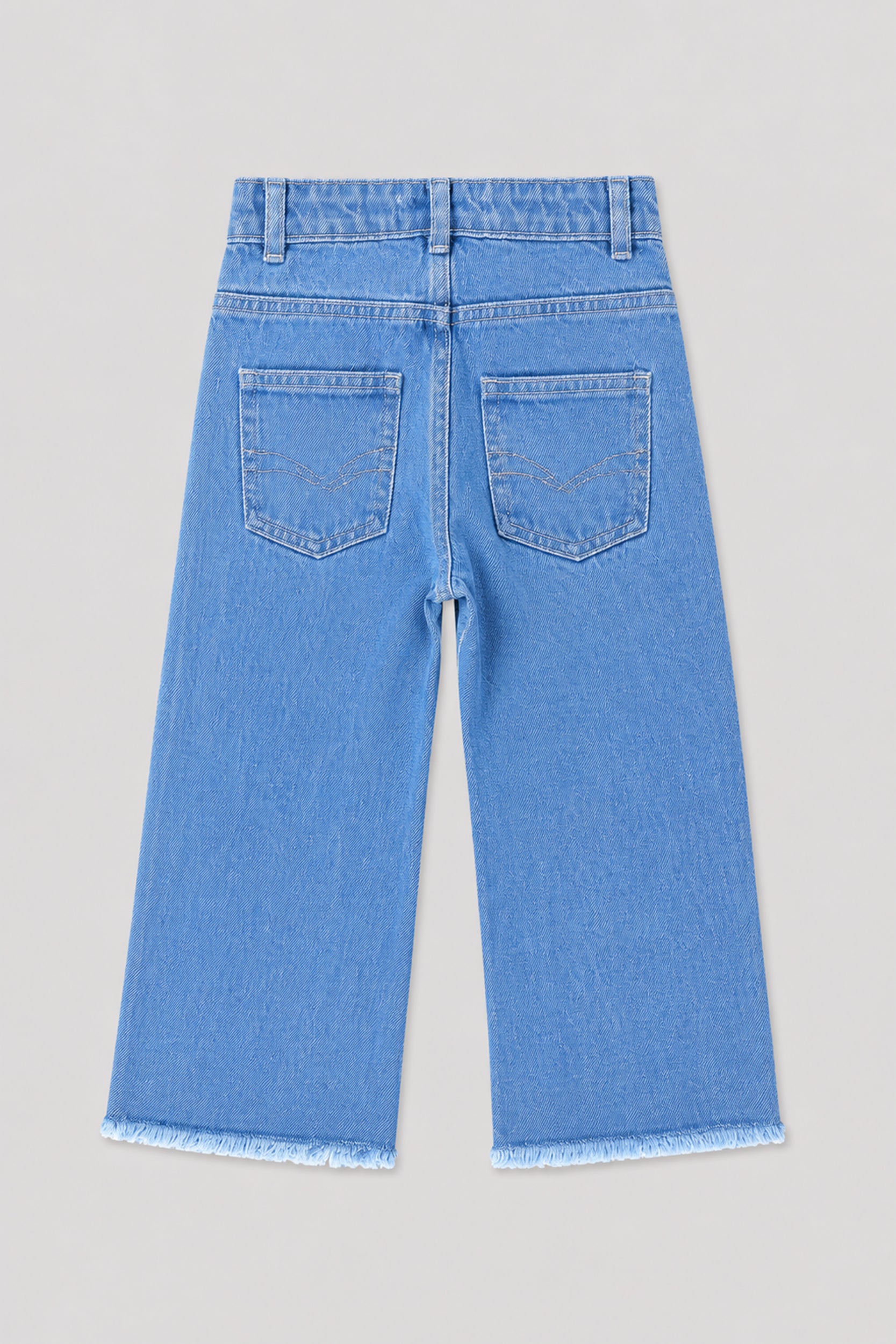 Girls Sky Blue Frayed Hem Wide-Leg Jeans
