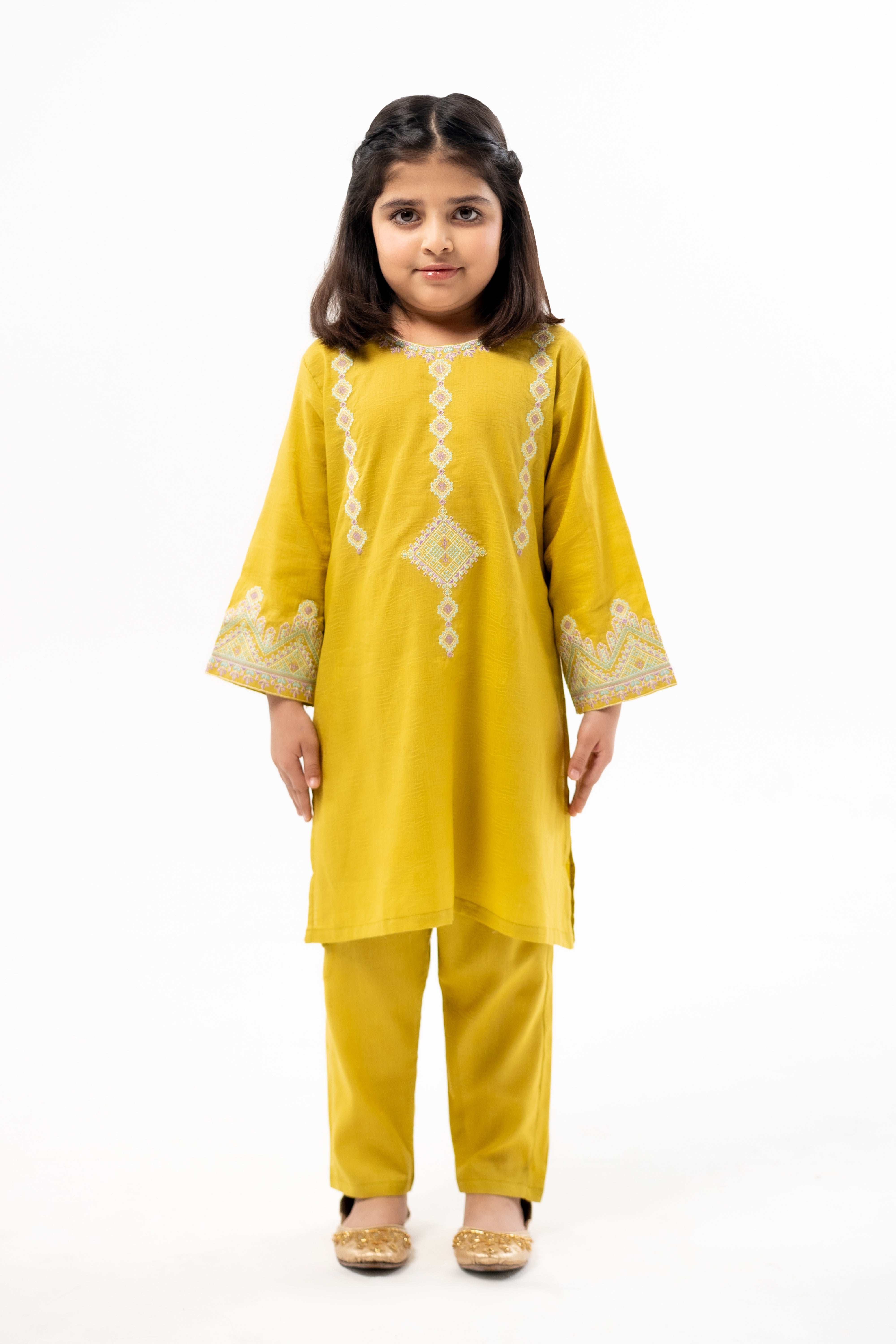 Mustard Embroidered Kurta Set