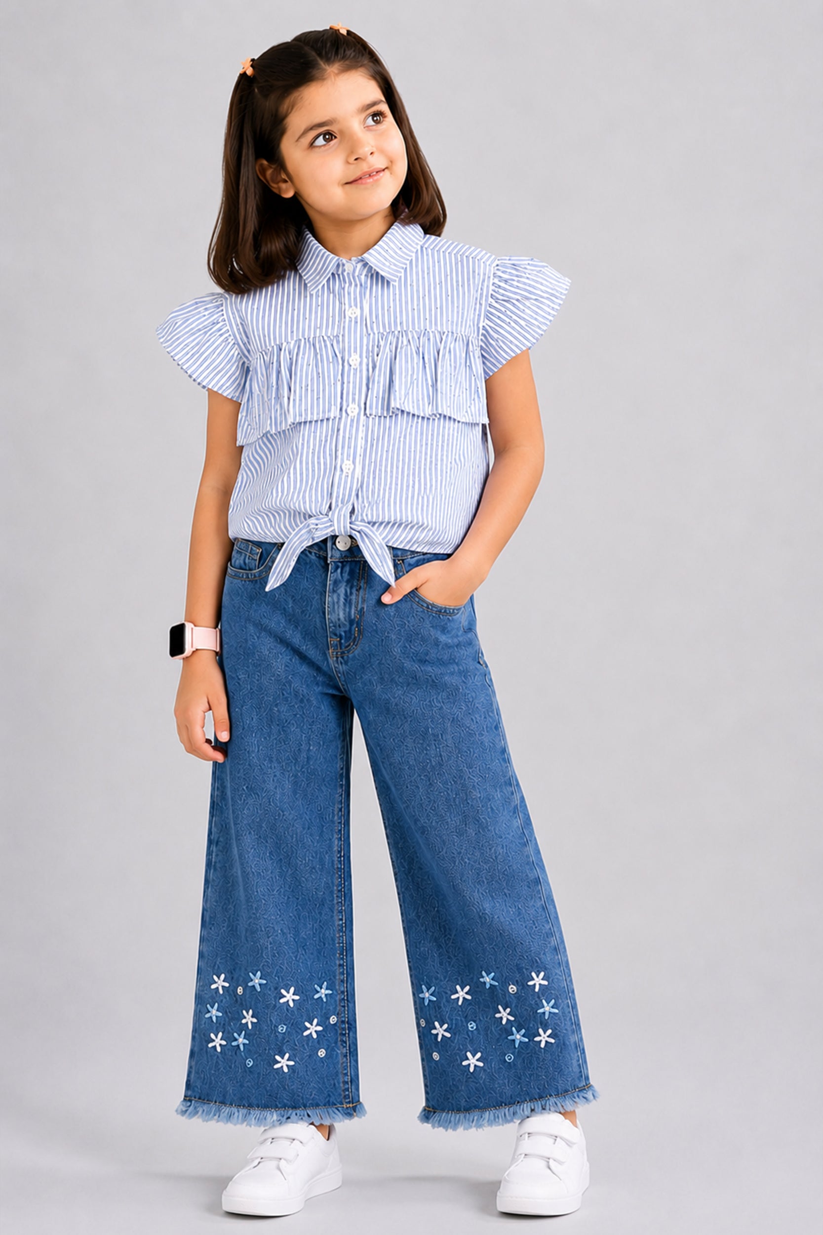 Girl's Sky Stripe Flutter Shirt