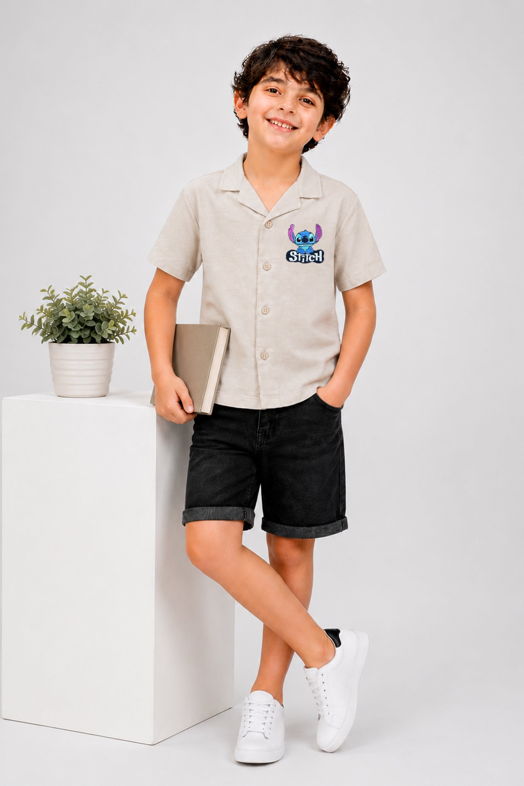 Boys Stitch Charm Cuban Collar Shirt