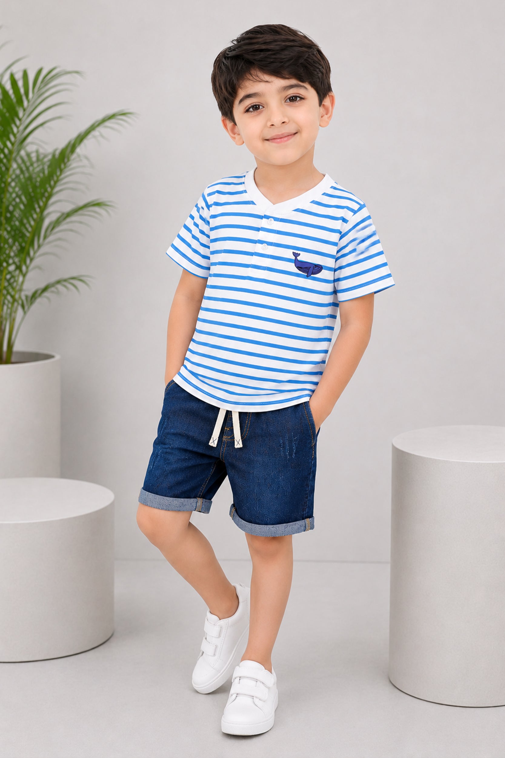 Boy's Ocean Breeze Striped Henley T-Shirt
