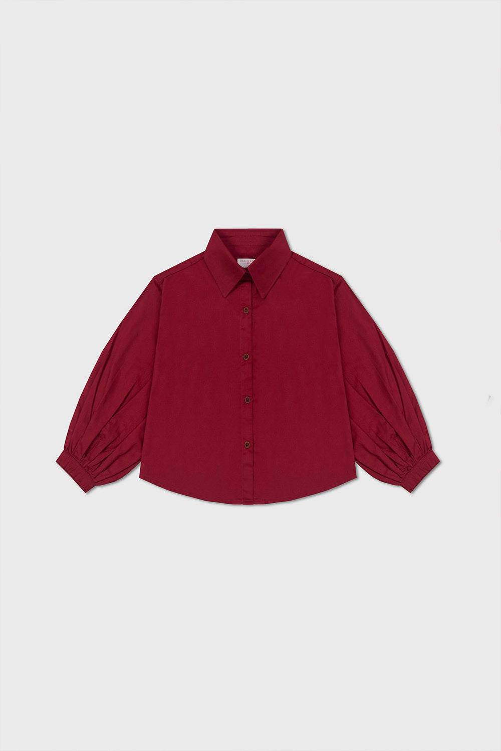 Burgundy Puff-Sleeve Button-Down Shirt
