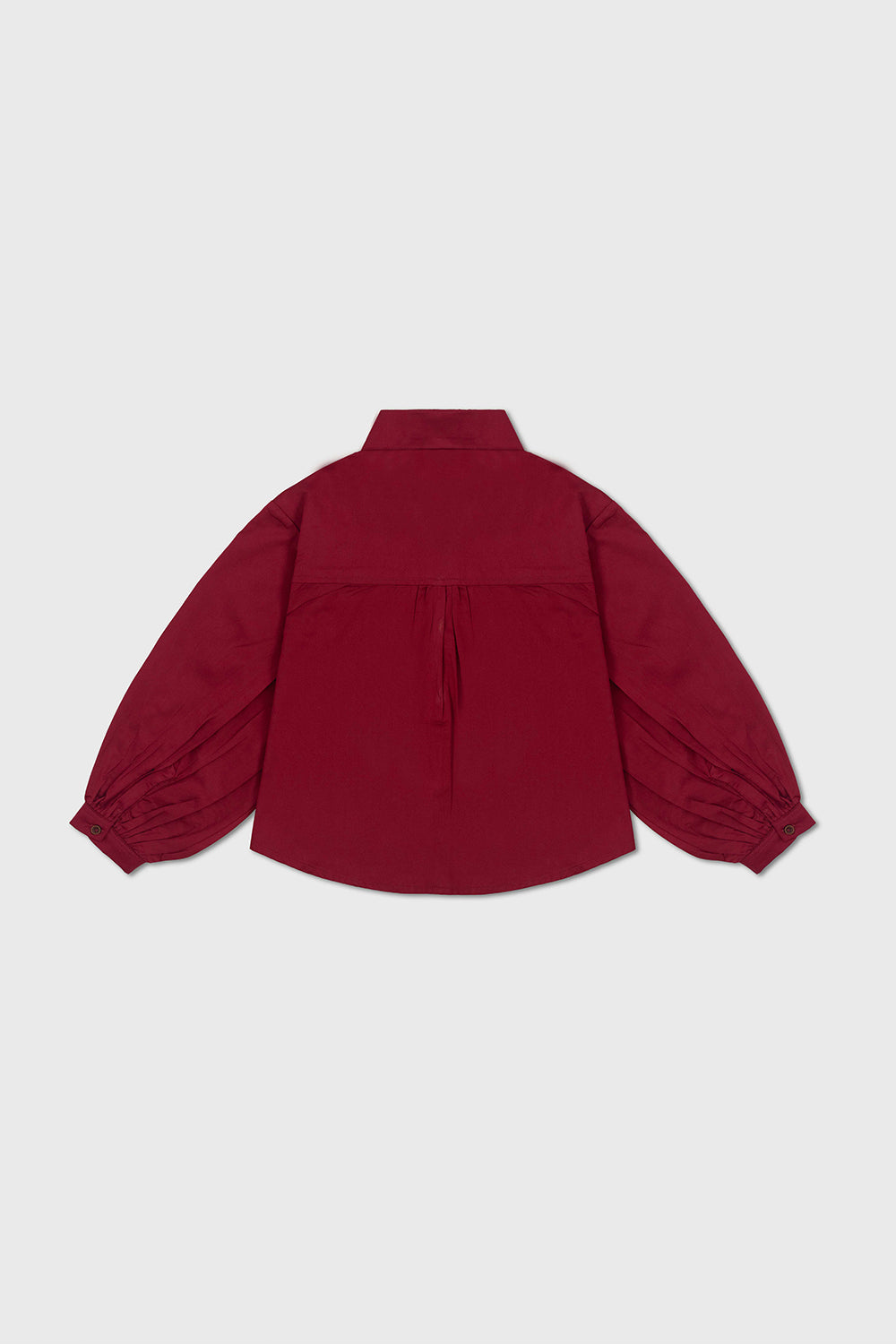 Burgundy Puff-Sleeve Button-Down Shirt