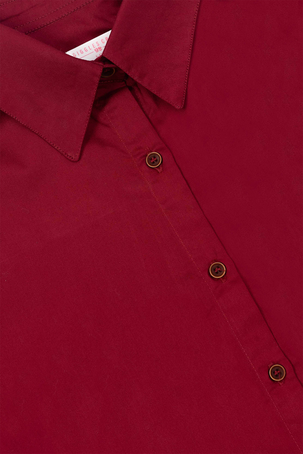 Burgundy Puff-Sleeve Button-Down Shirt
