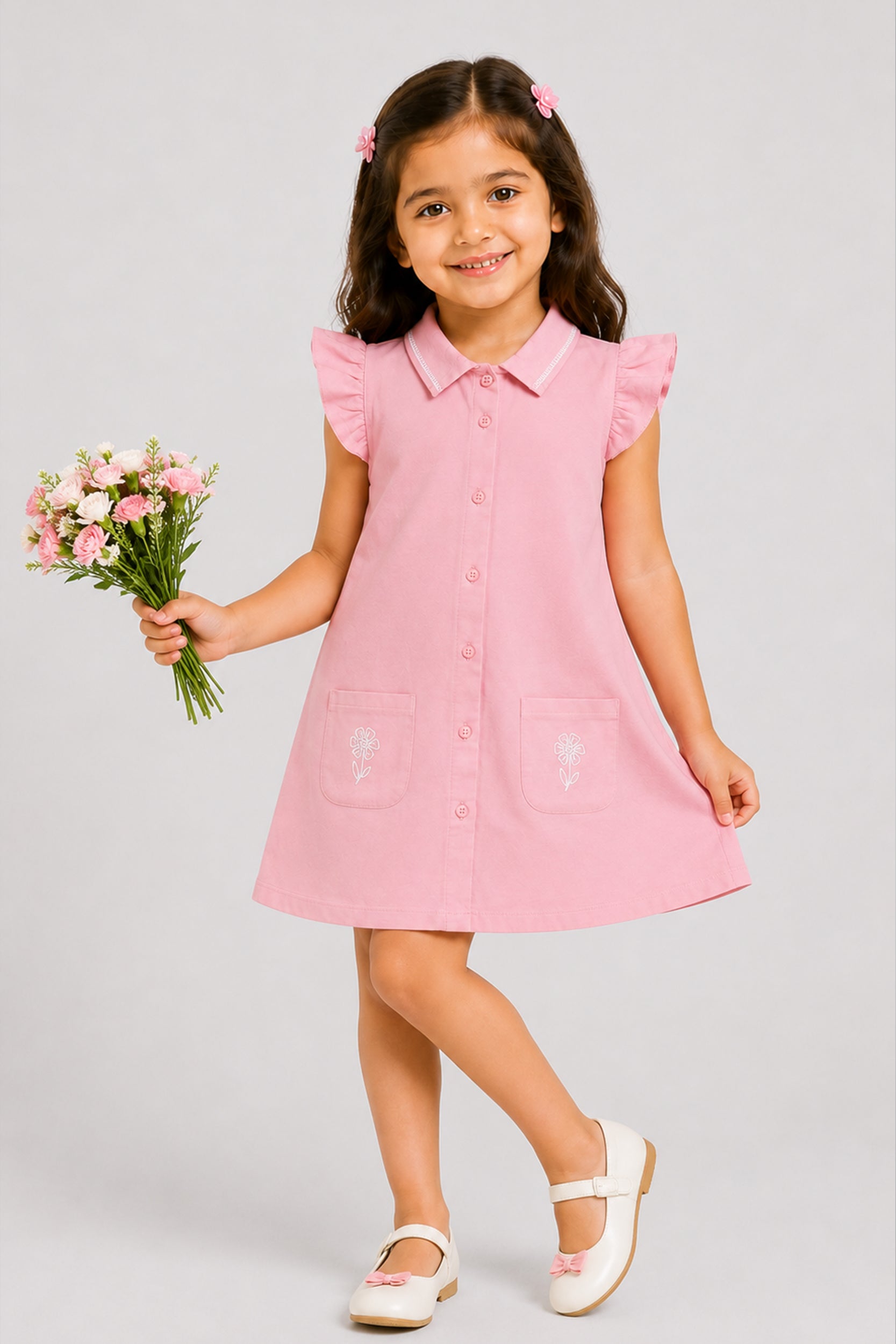 Girls’ Blossom Pocket Flutter Dress – Pink