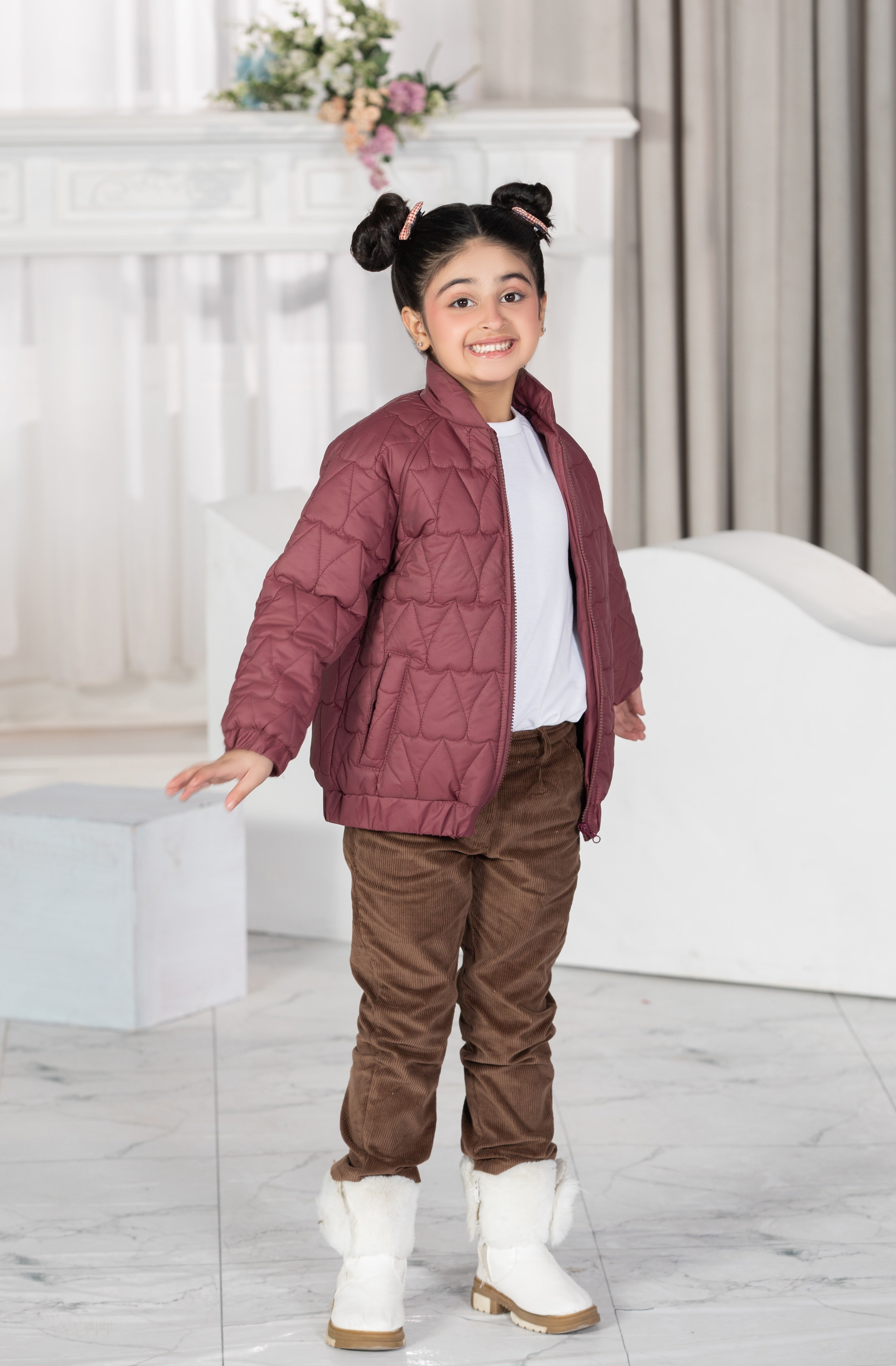 Adorable Deep Red Quilted Jacket Featuring a Full Heart Design