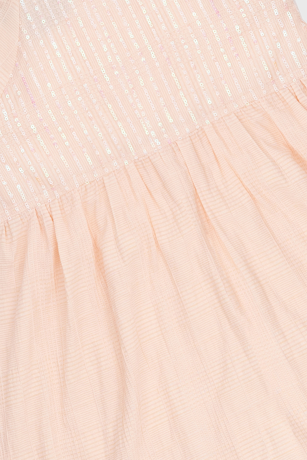 Peach Sequin Cape Sleeve Dress