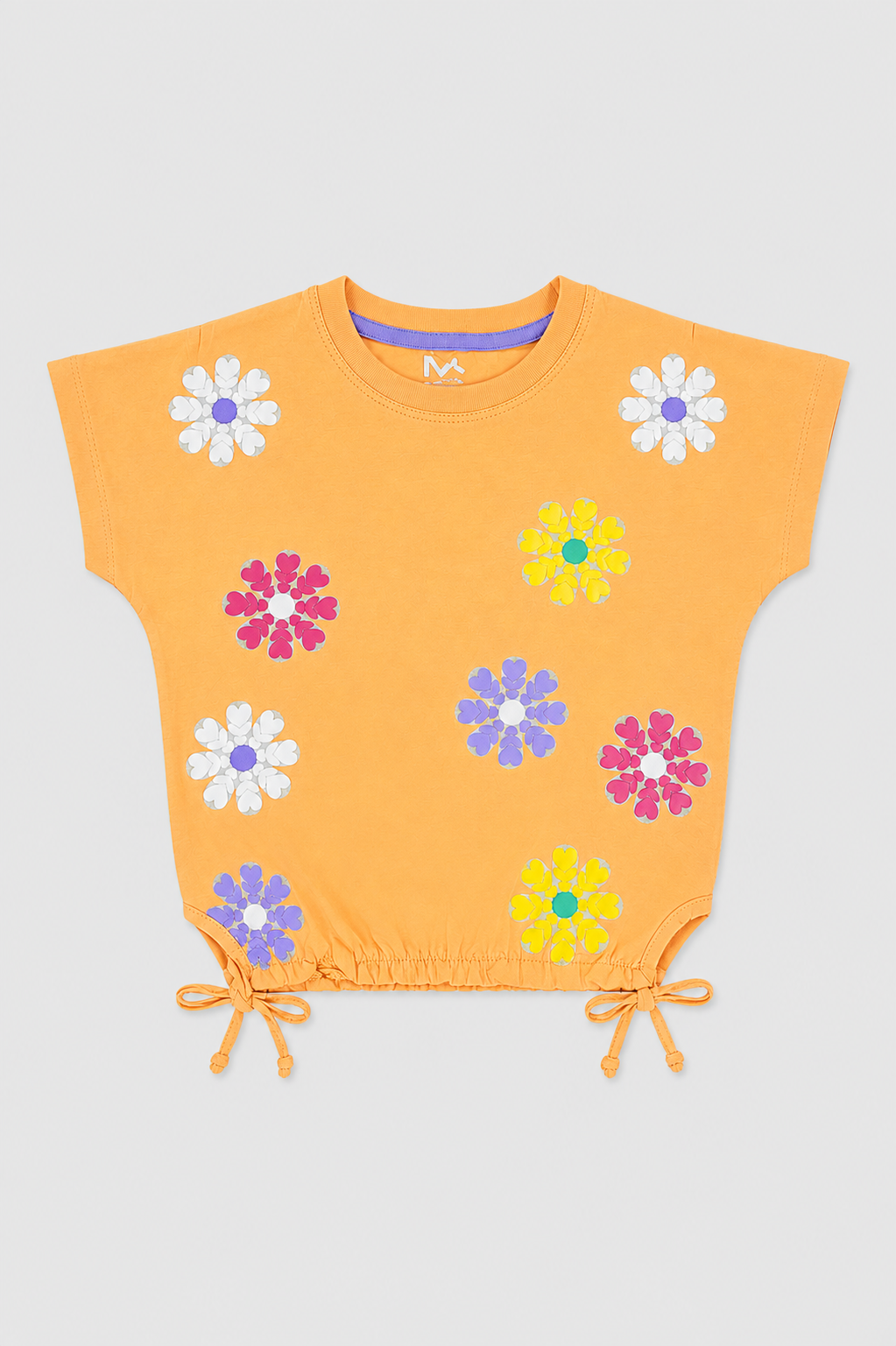 Girls peach orange Bloom Tie-Hem T-Shirt