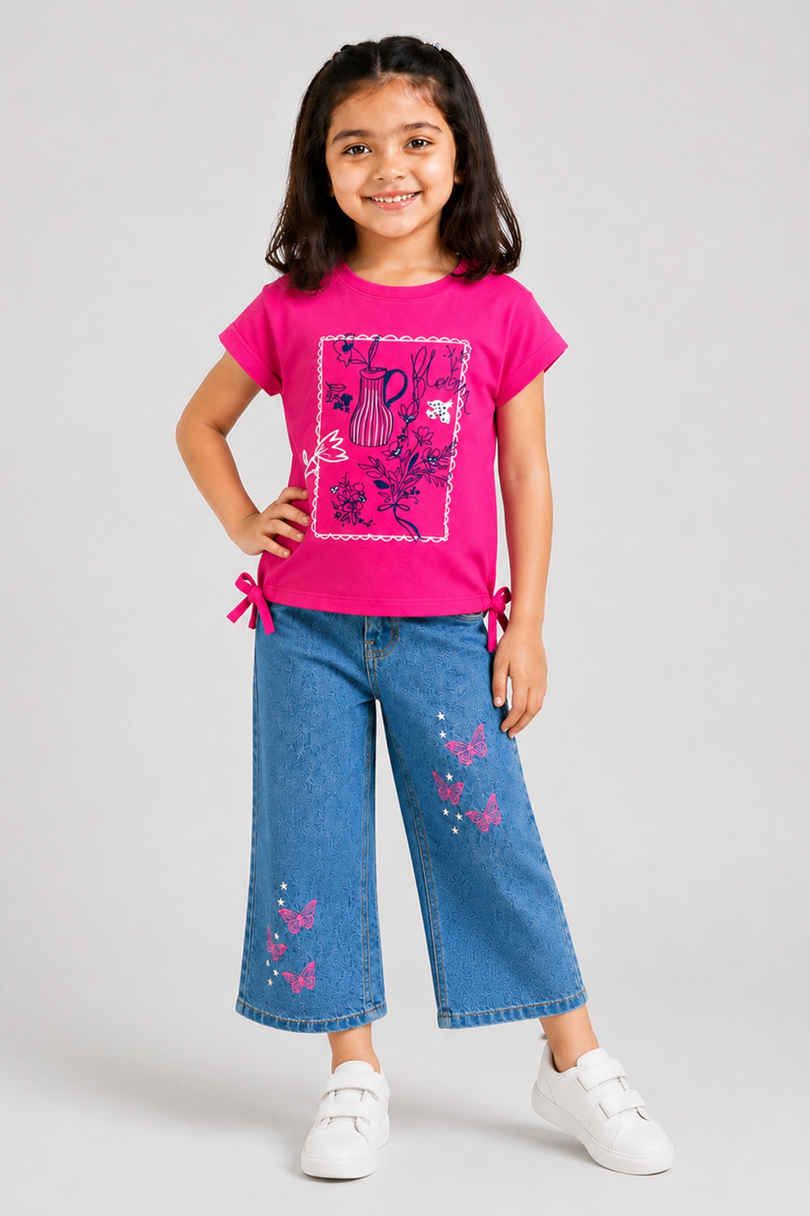 Girls Bloom Tie-Hem Girls T-Shirt – Hot Pink