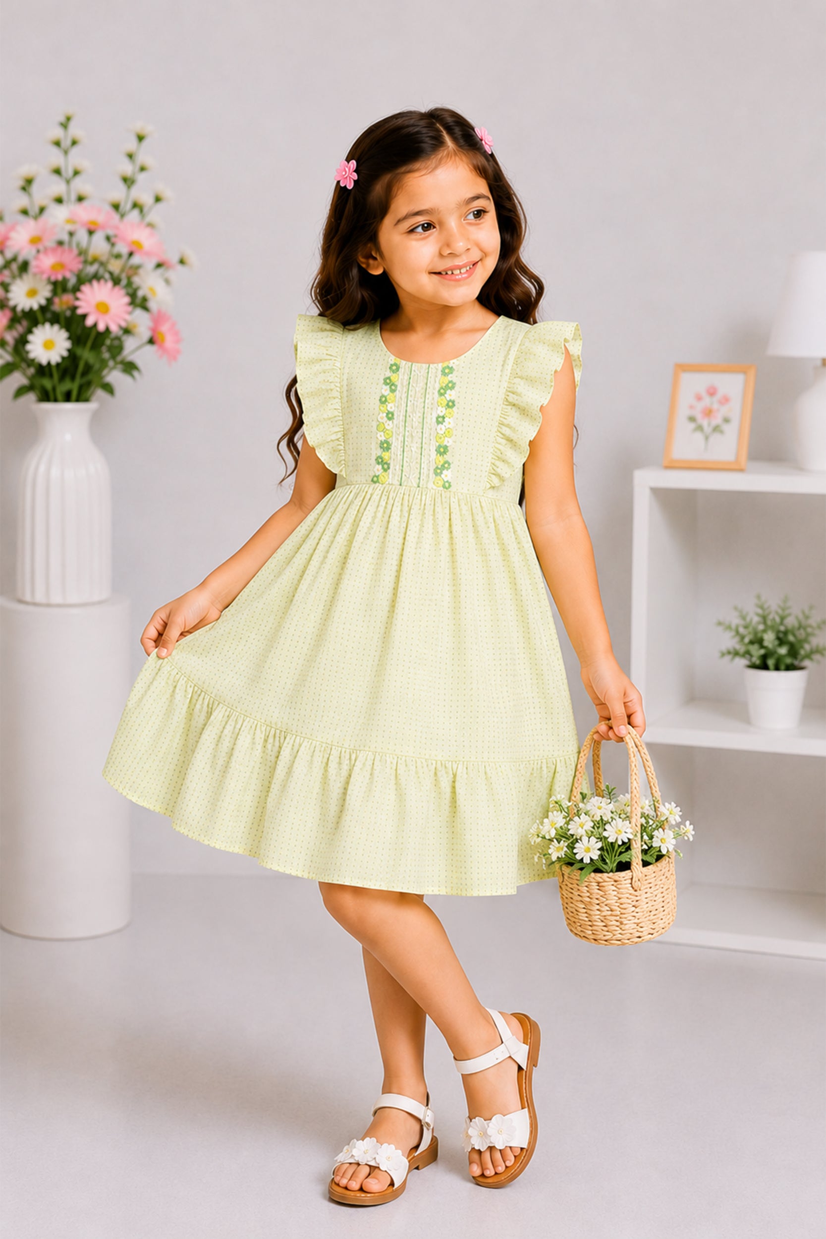 Bright Yellow Textured Floral Dress