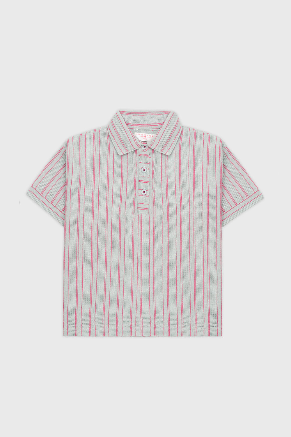Grey and Pink Textured Striped Polo Shirt