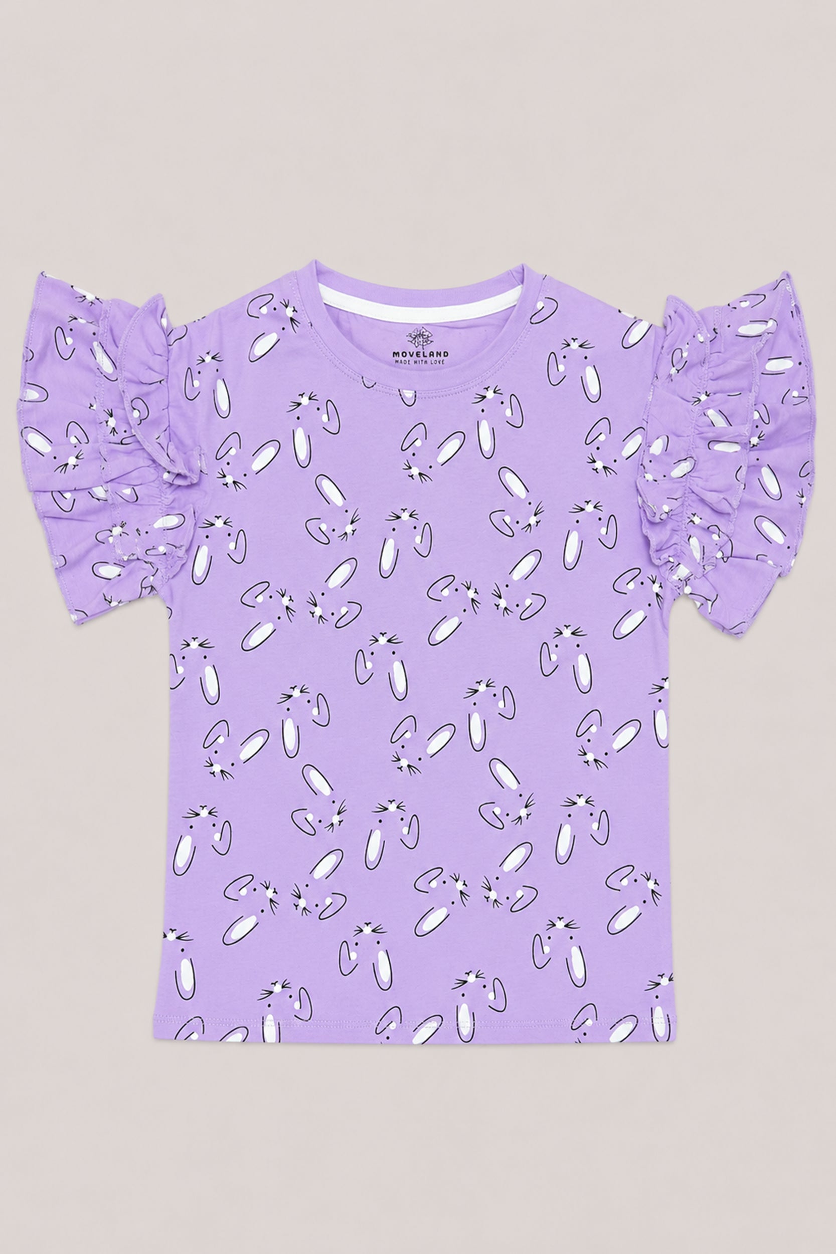Girls Lavender Bunny Flutter Sleeve Tee