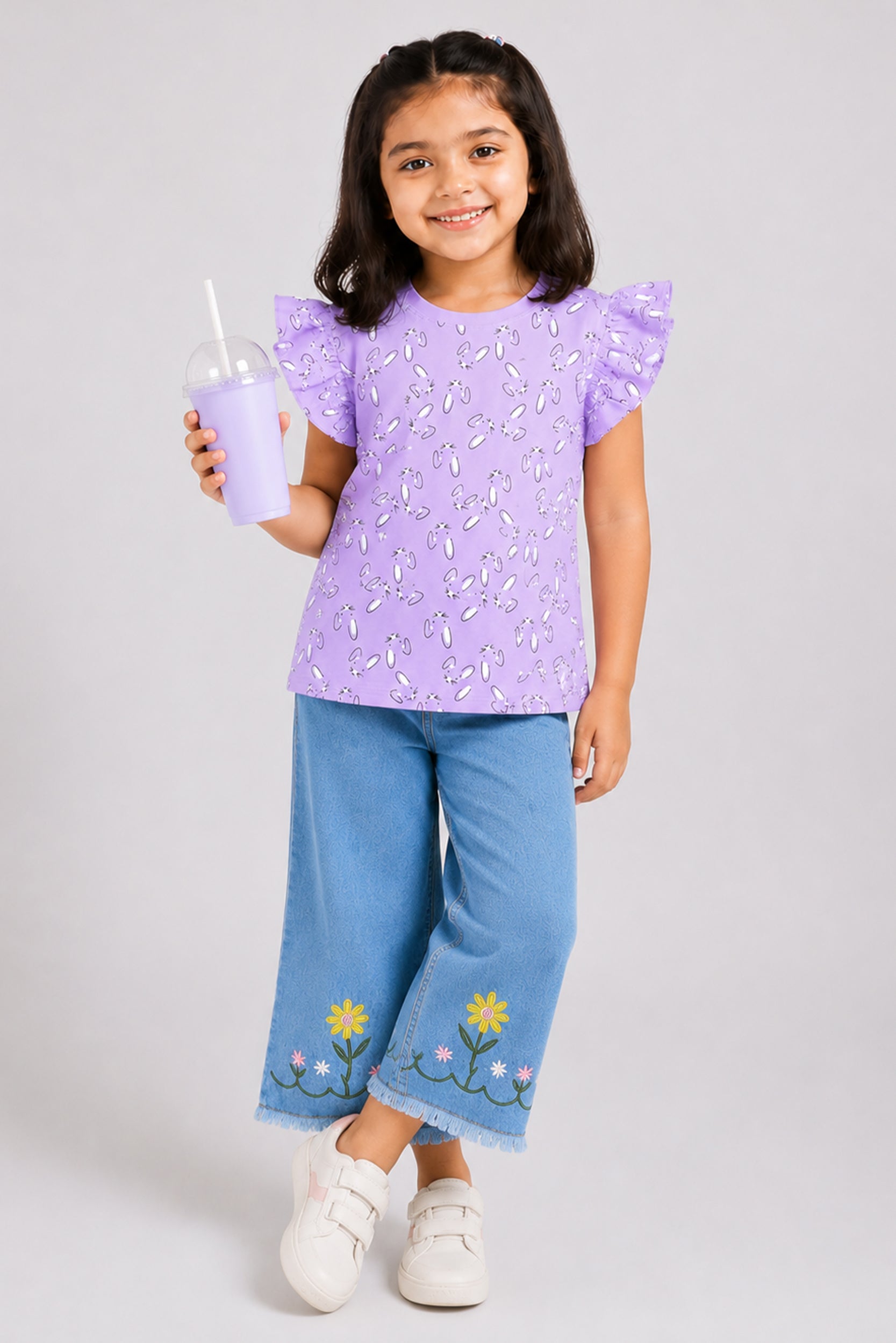 Girls Lavender Bunny Flutter Sleeve Tee