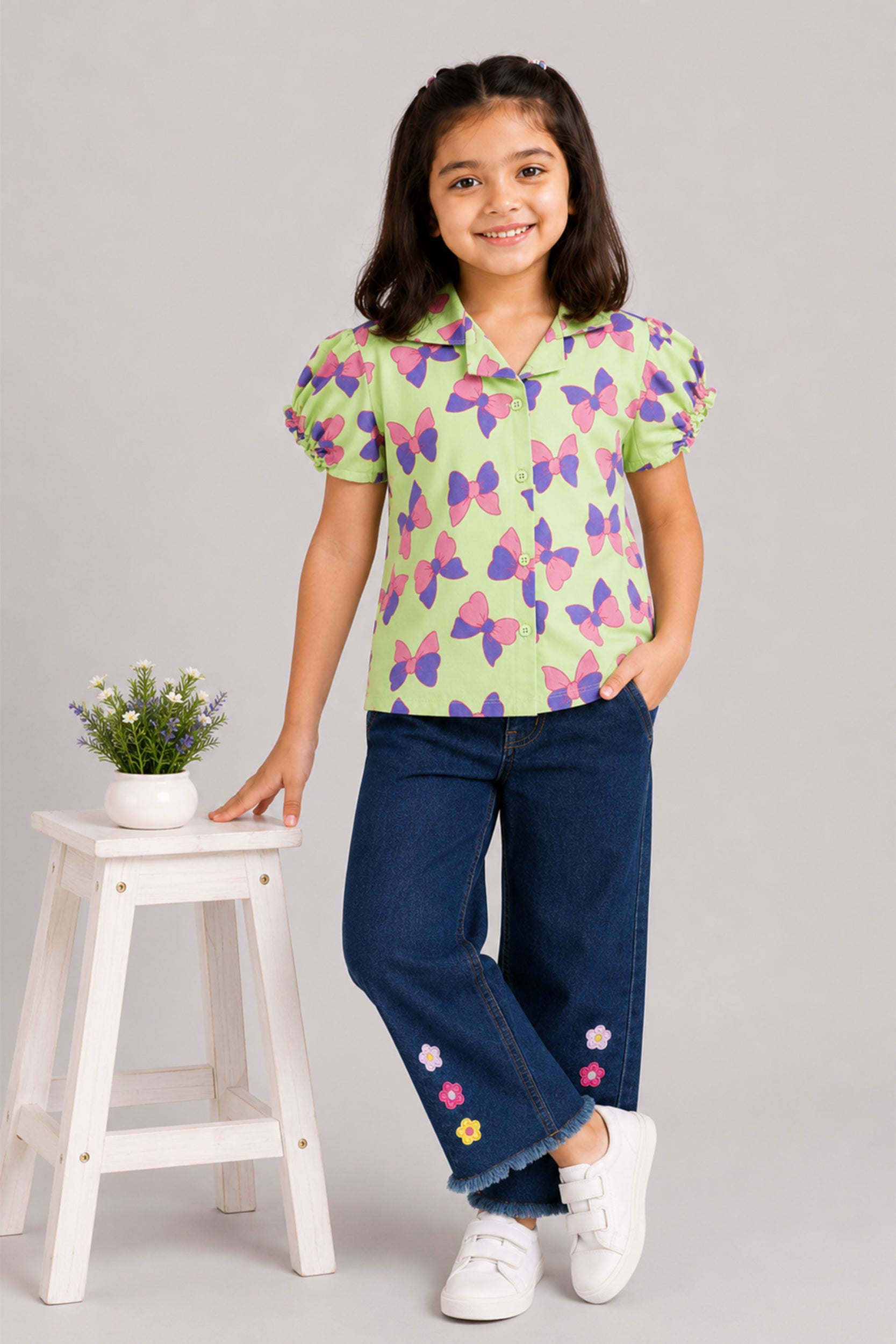 Girls Minty Bow Charm Shirt