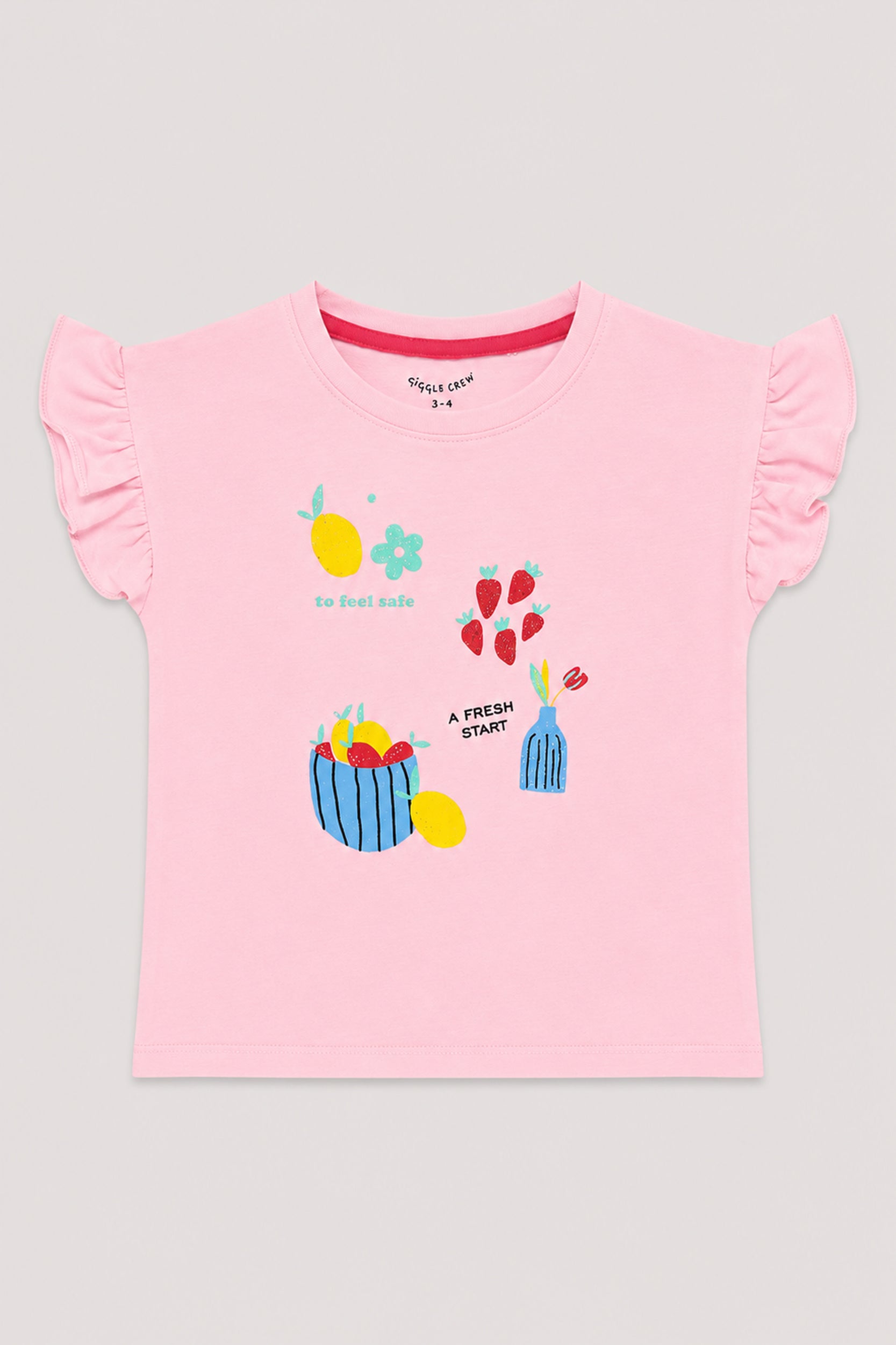 Girls Fresh Start Ruffle Sleeve Graphic T-Shirt – Pink