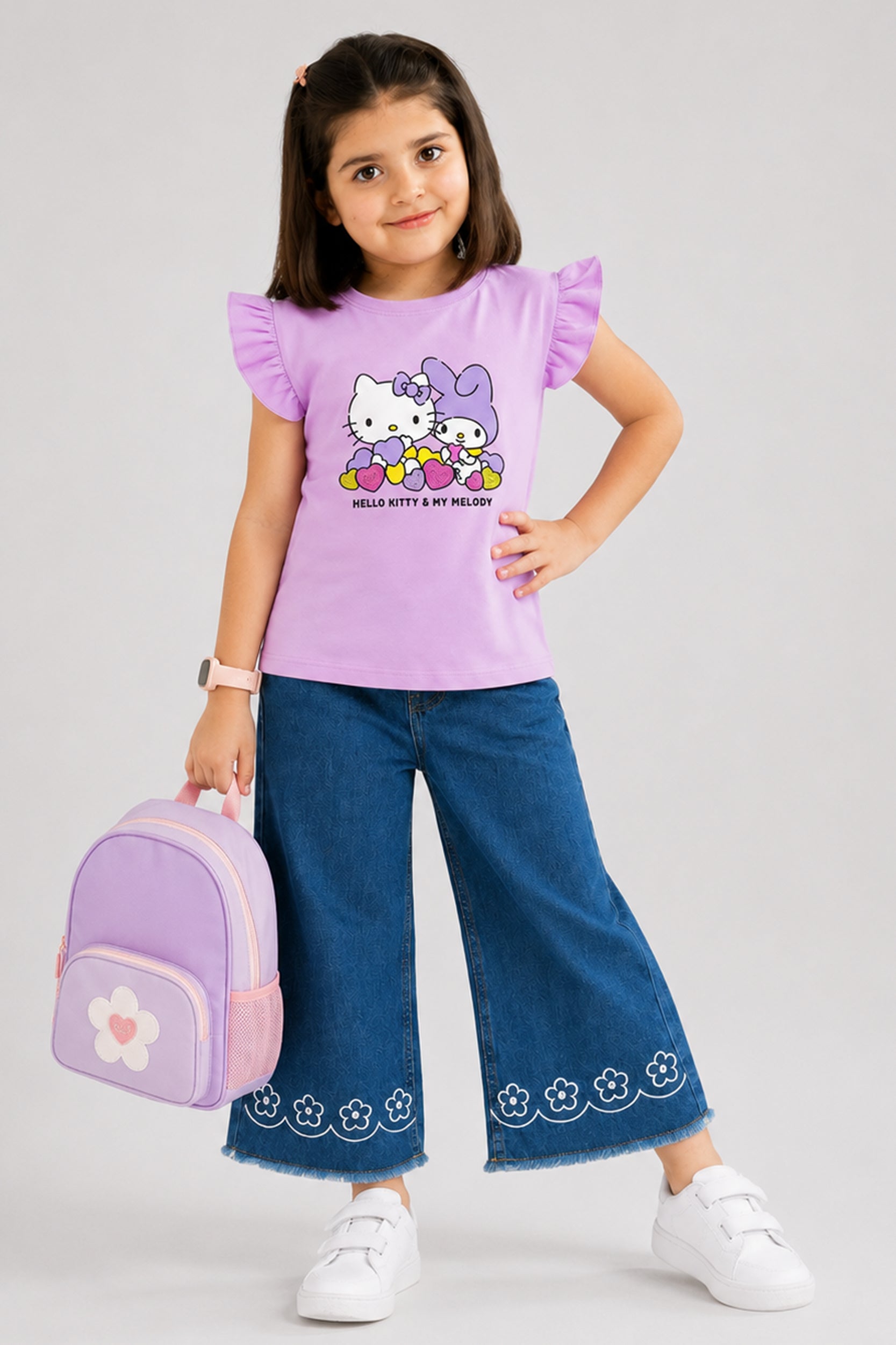 Girls Hello Kity Ruffle Sleeve T-Shirt