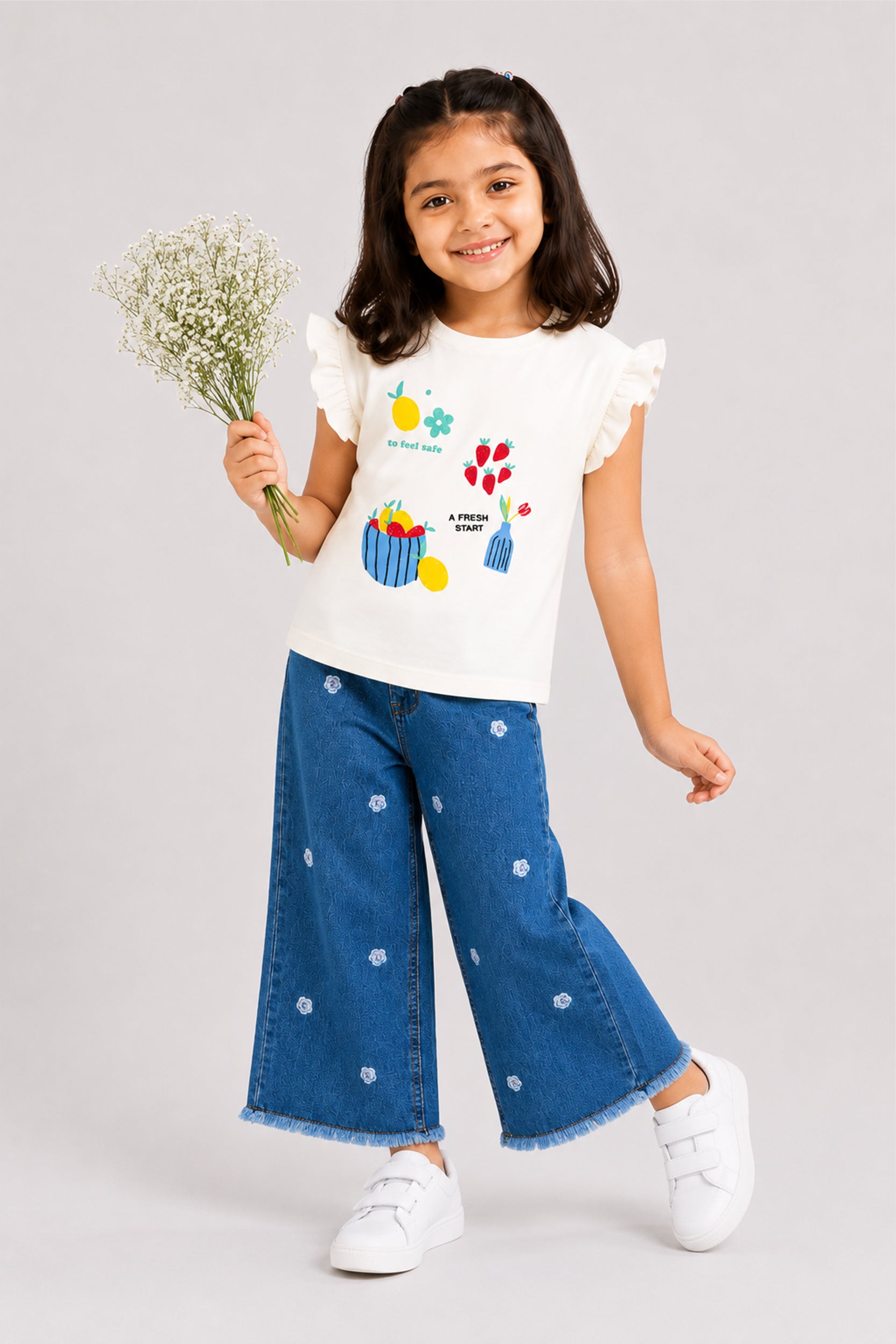 Girls Fresh Start Ruffle Sleeve Graphic T-Shirt