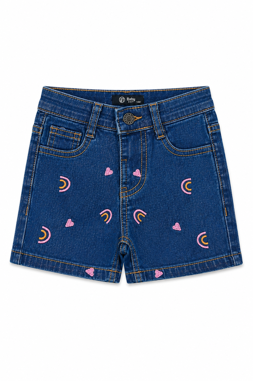 Girls embrioded Rainbow Hearts Denim Shorts