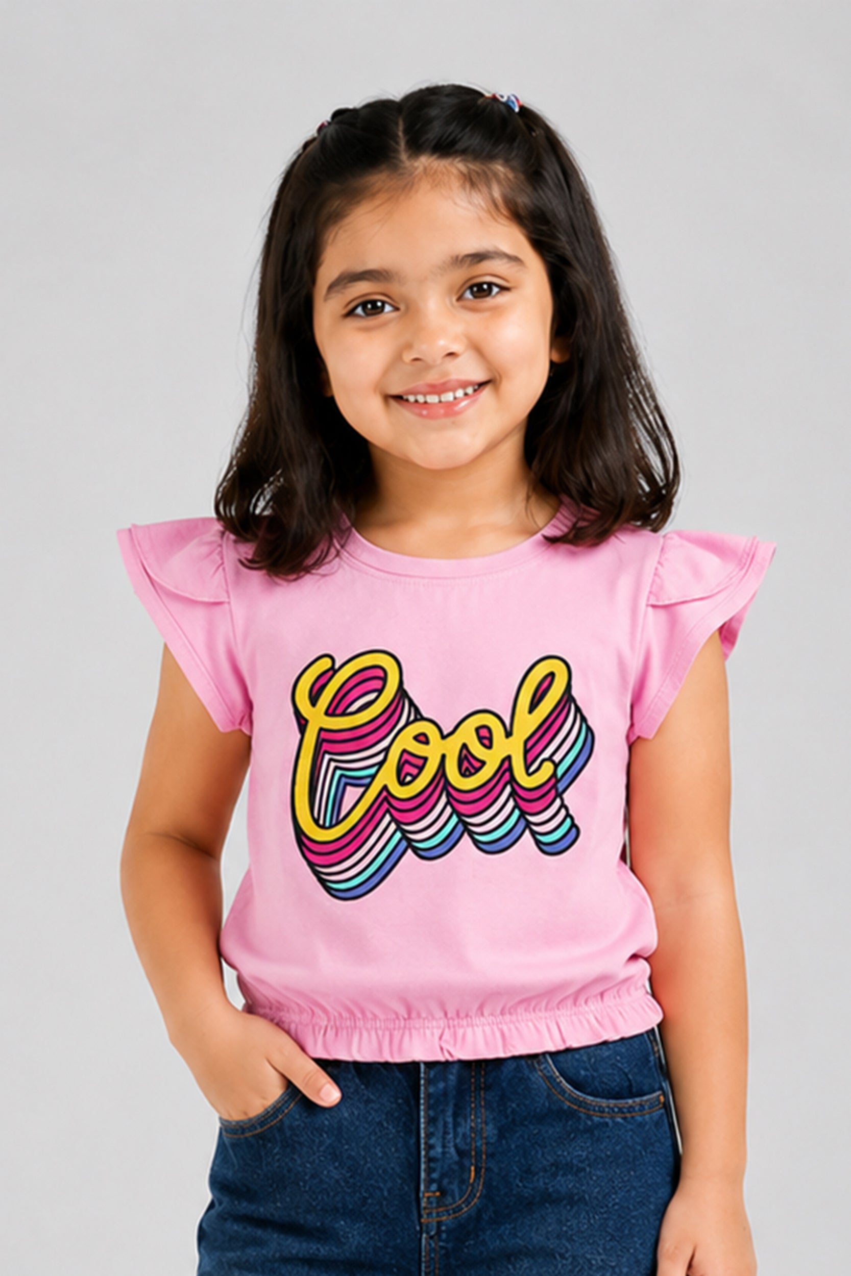 Girls Rainbow Cool Flutter Sleeve Top