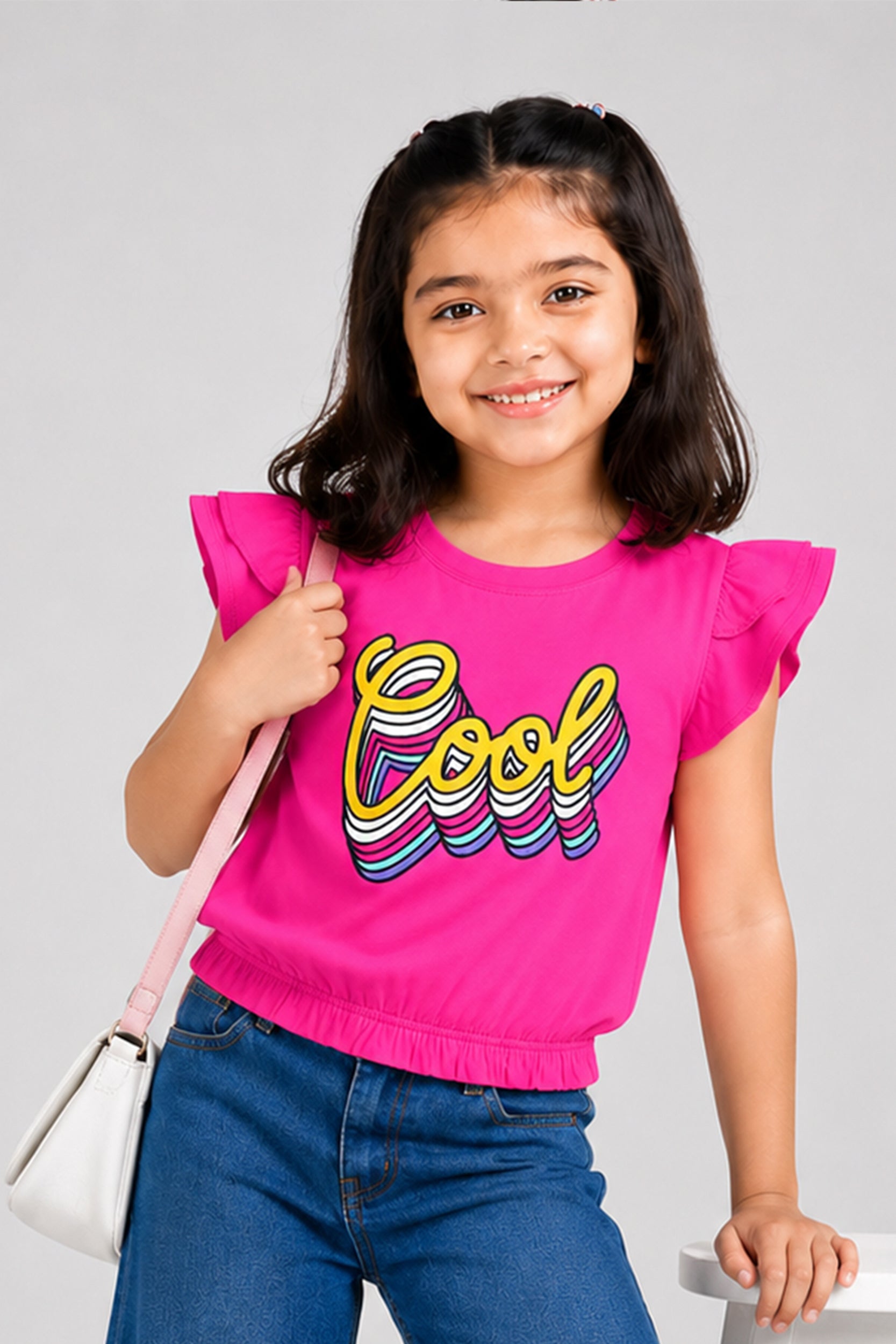 Girls Pink Cool Flutter Sleeve Top