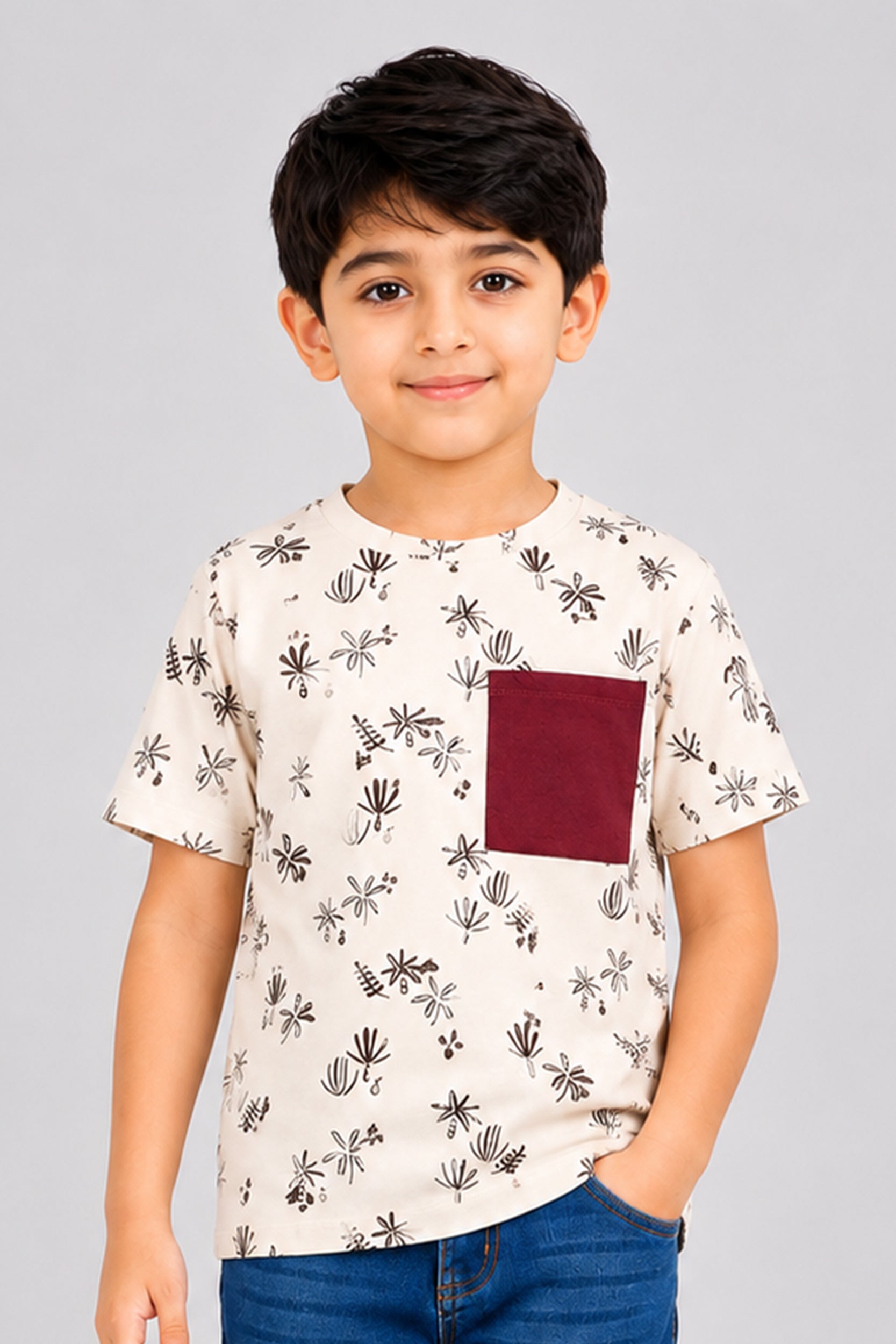Boys Tropical Sketch Pocket T-Shirt