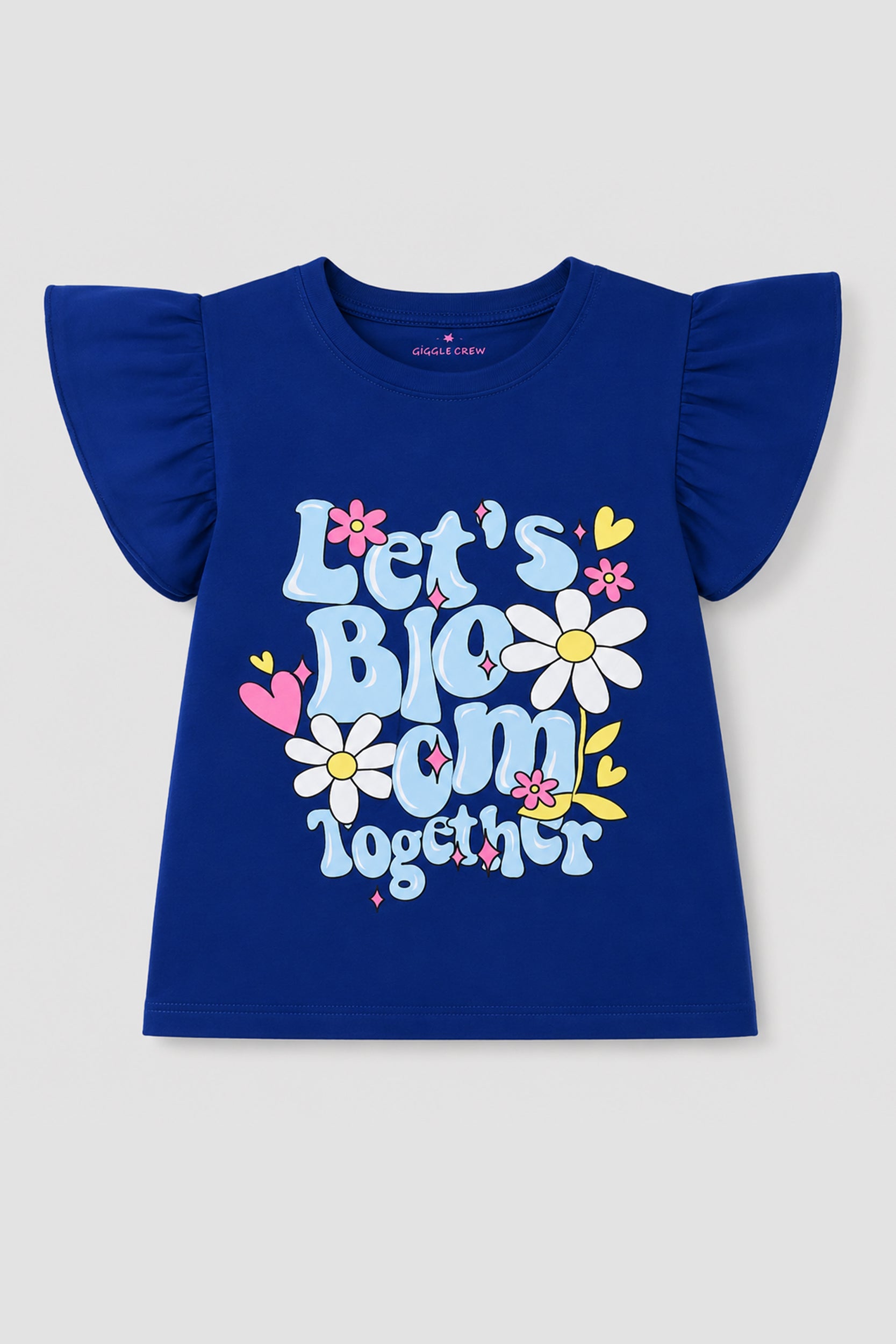 Girls Royal Blue Let’s Bloom Together Flutter Sleeve T-Shirt