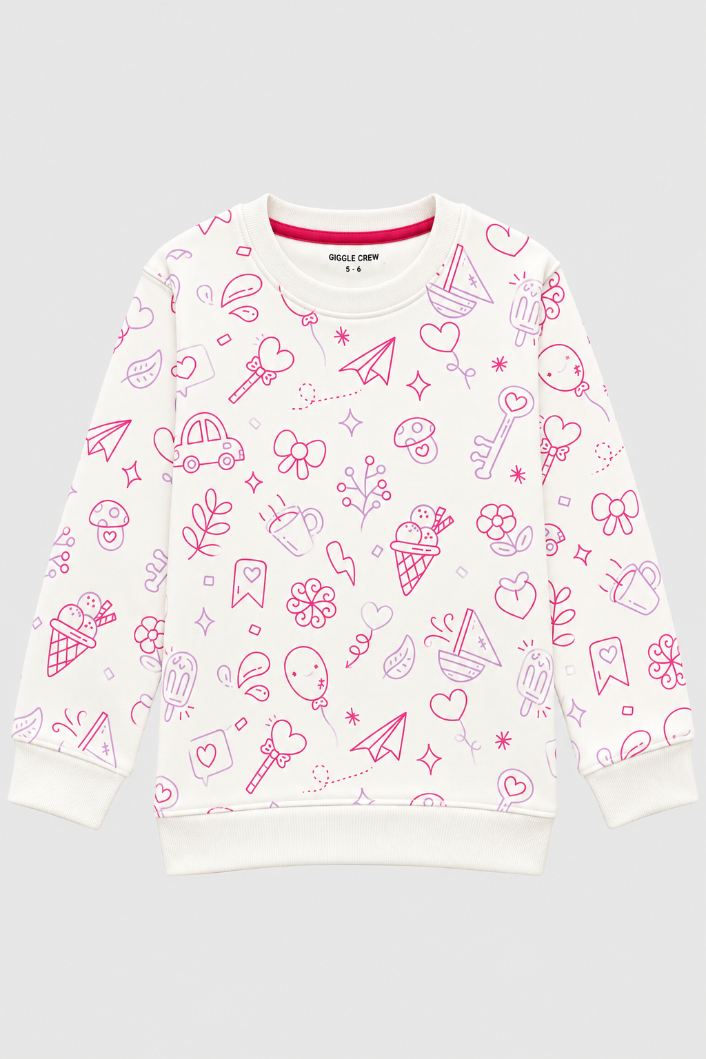 Pink Doodle Print Girls’ Sweatshirt