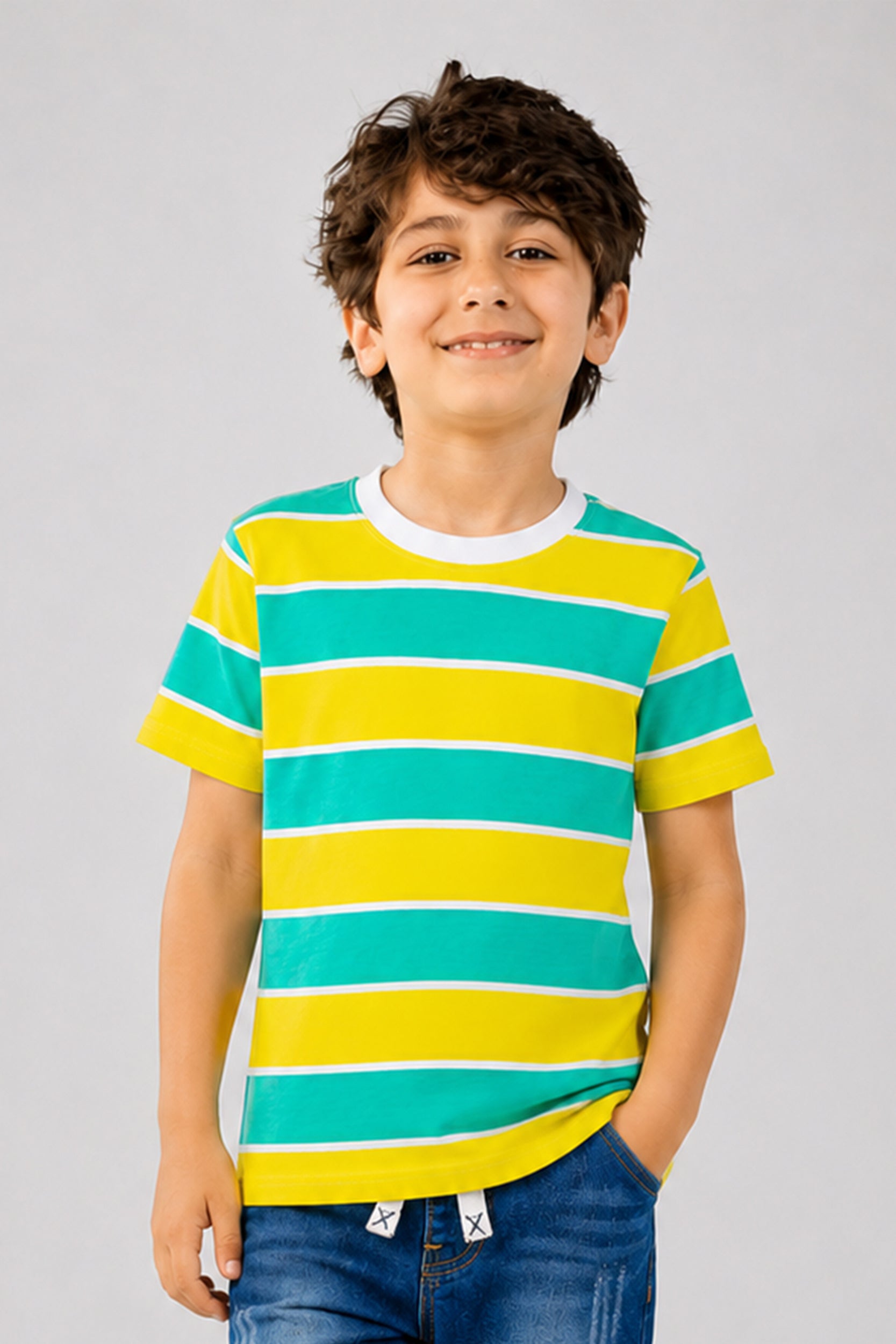 Yellow and Green Striped T-shirt
