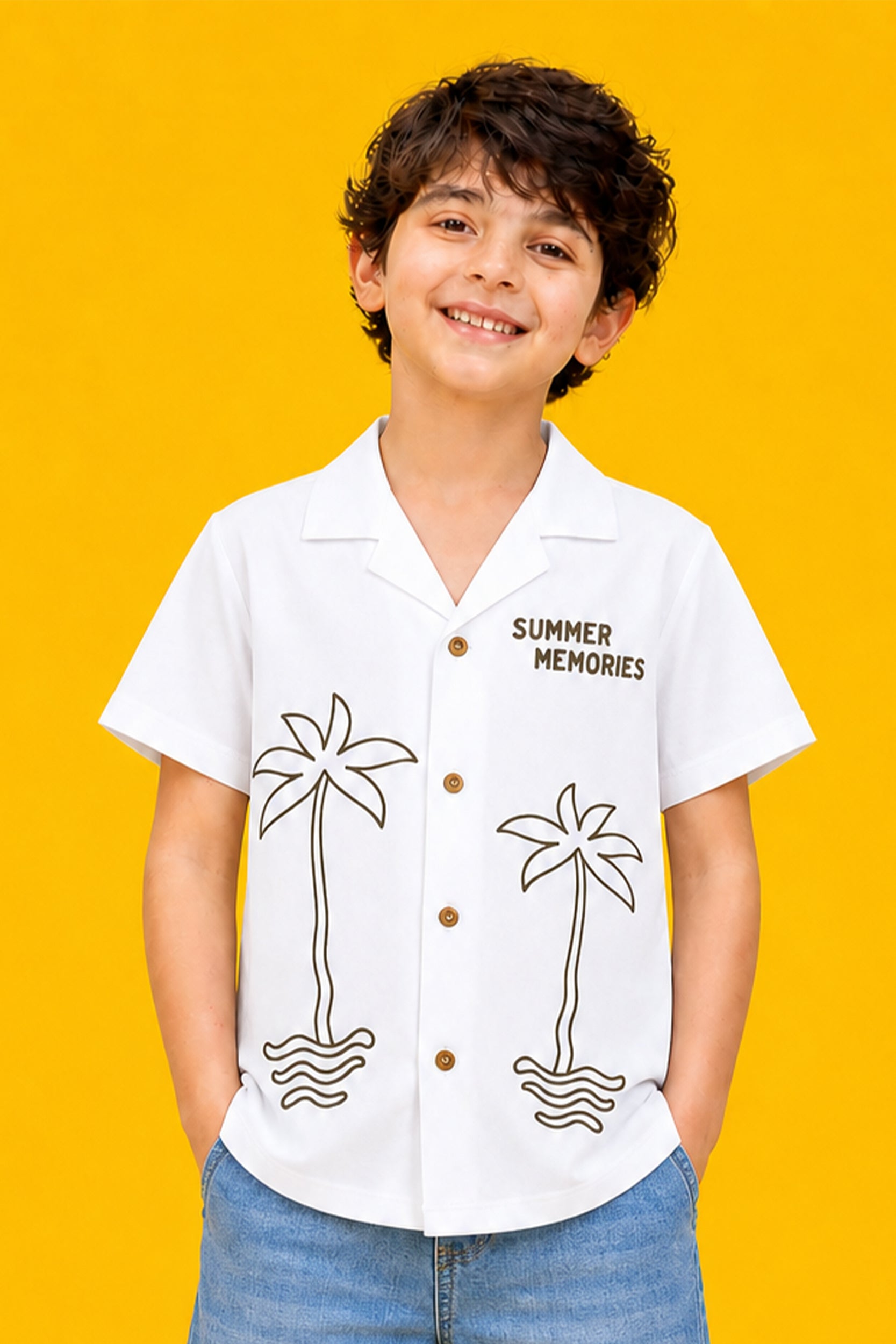 Boys white printed button down polo