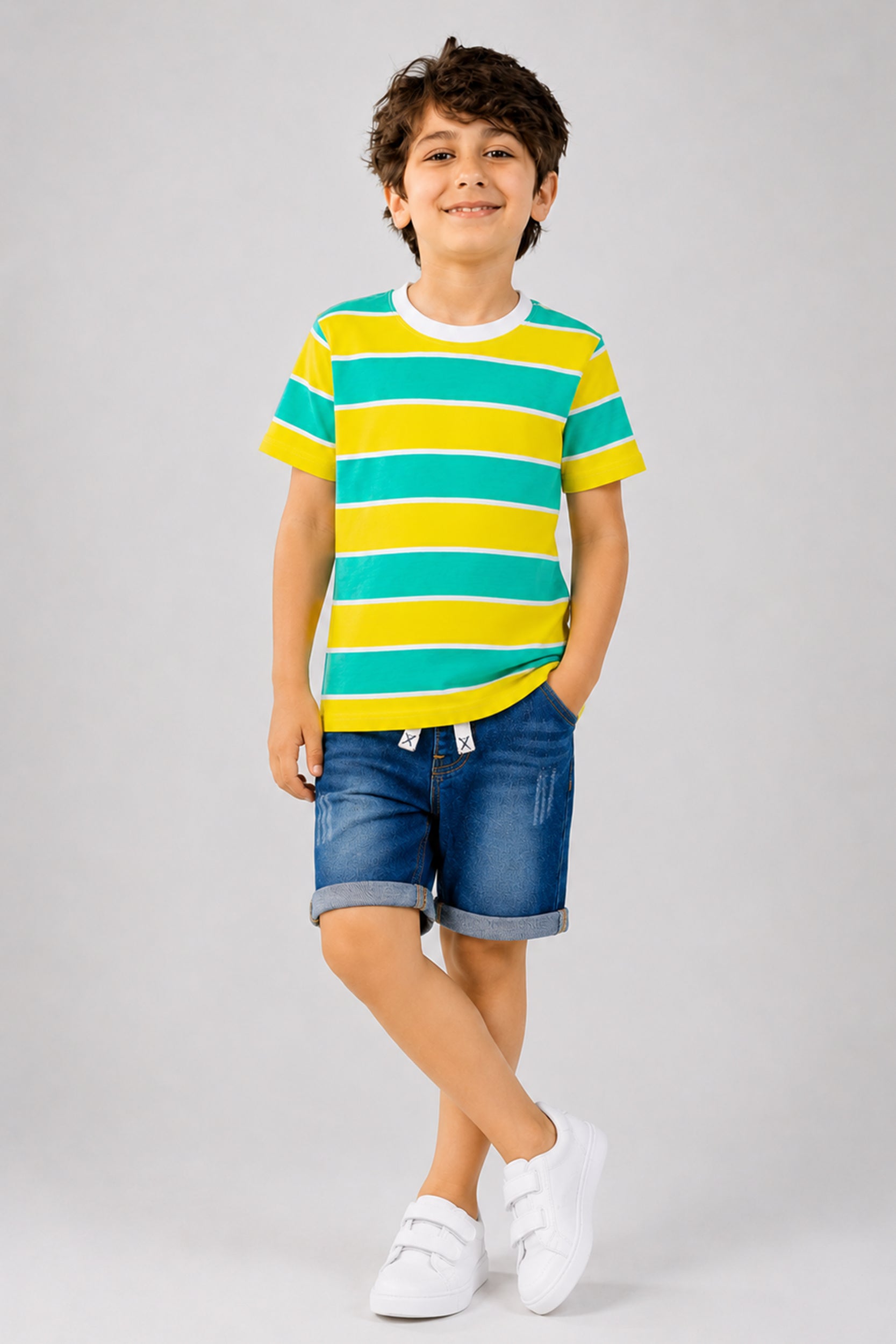 Yellow and Green Striped T-shirt
