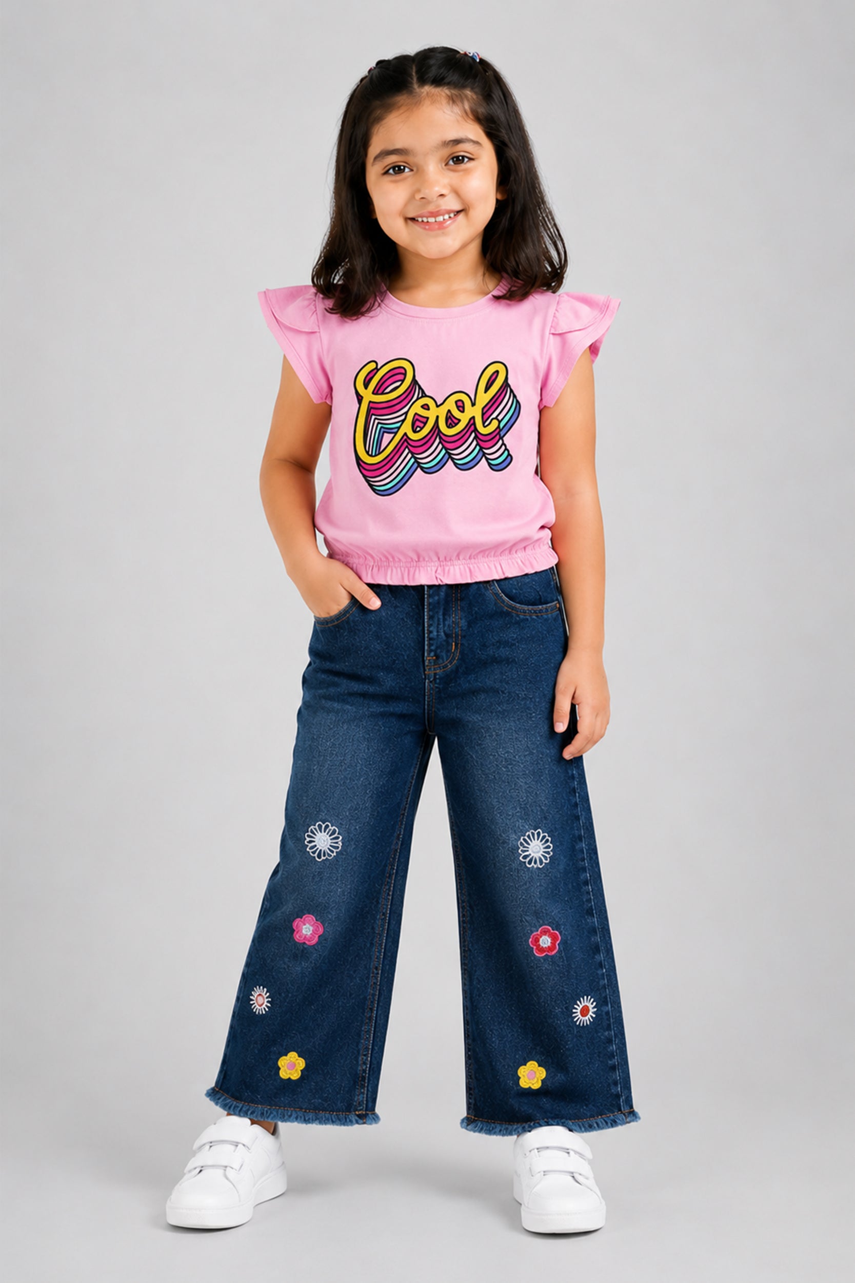 Girls Rainbow Cool Flutter Sleeve Top